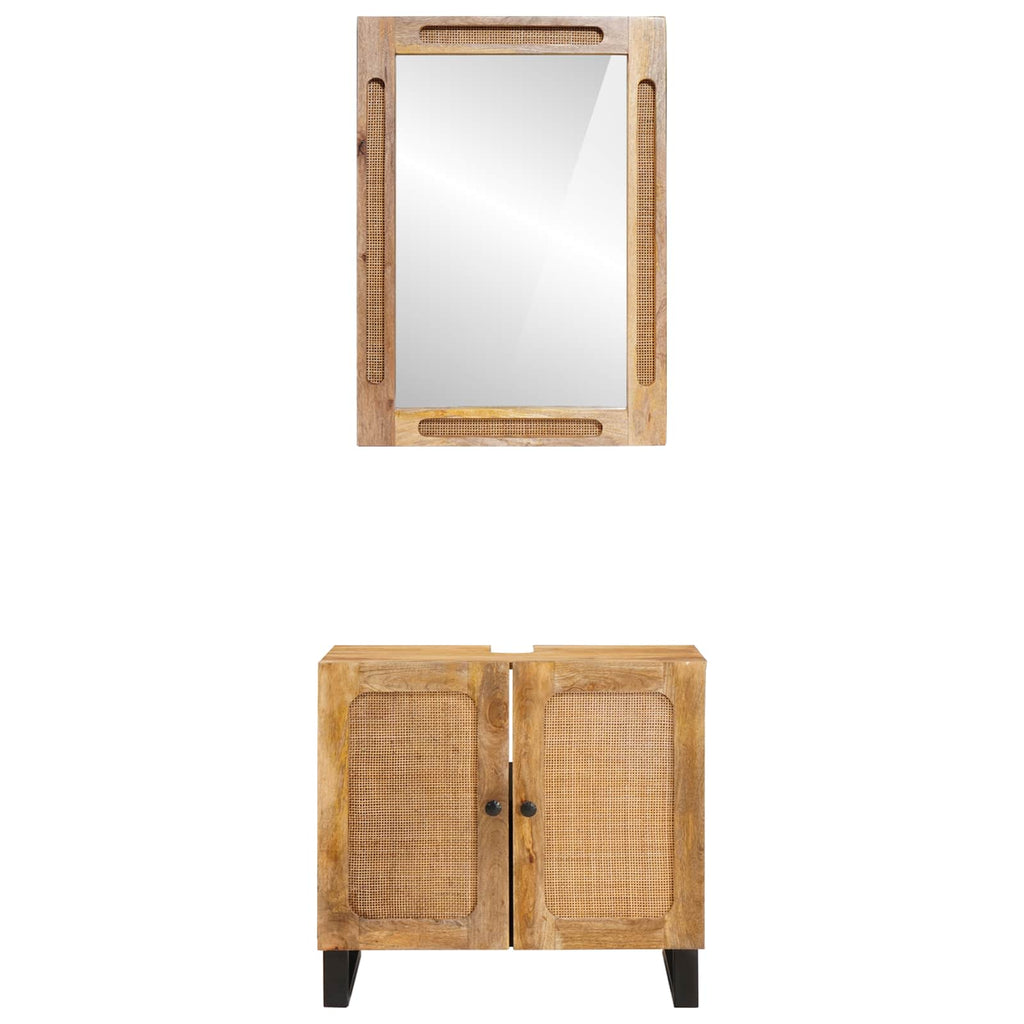 Juegos de Baño con puerta 2 pcs Marrón Madera de mango maciza