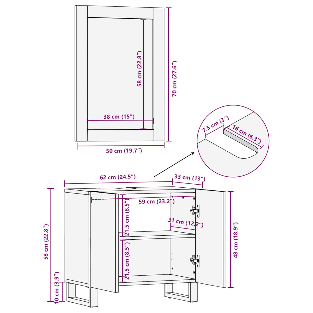 Juegos de Baño con puerta 2 pcs Marrón Madera de mango maciza
