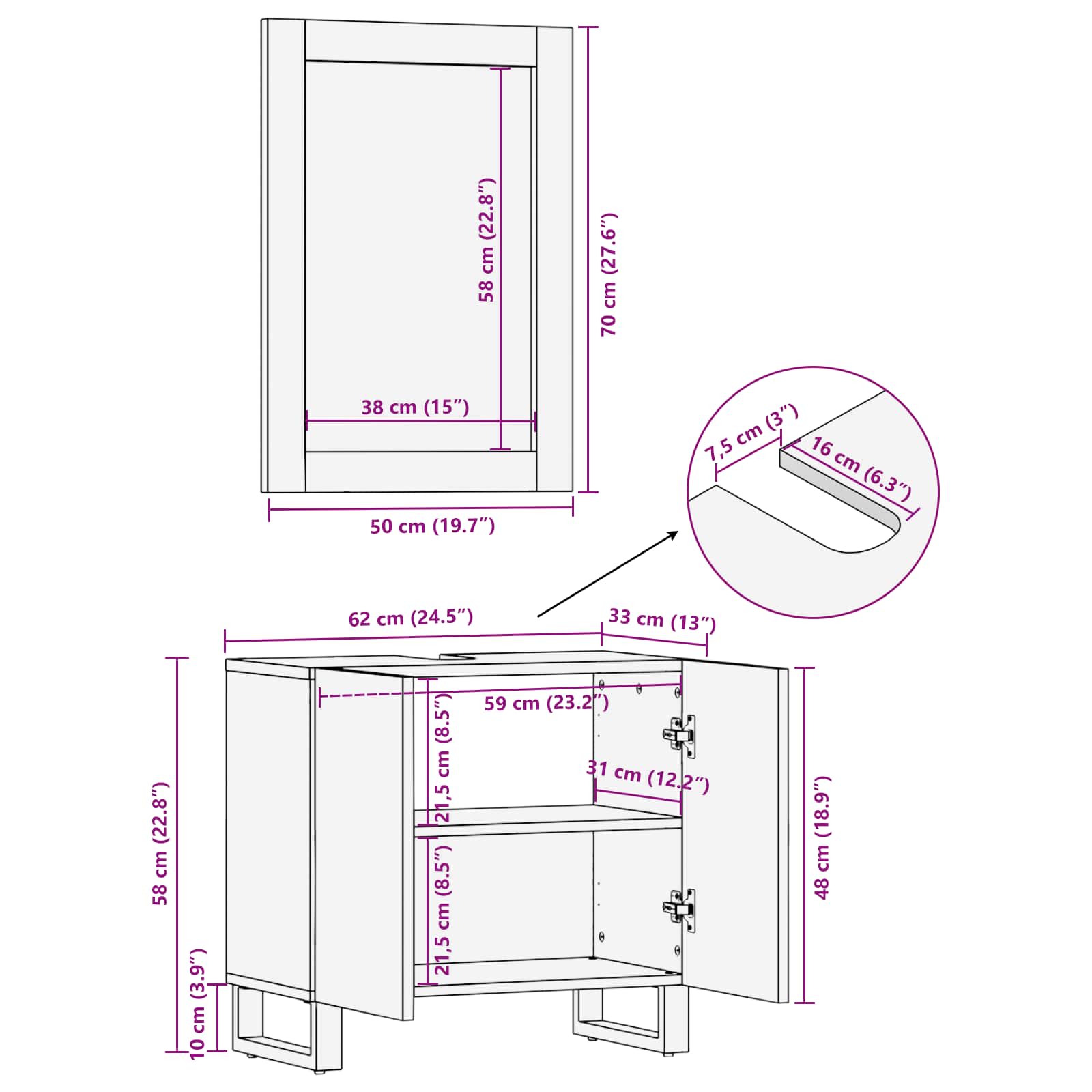Juegos de Baño con puerta 2 pcs Marrón Madera de mango maciza
