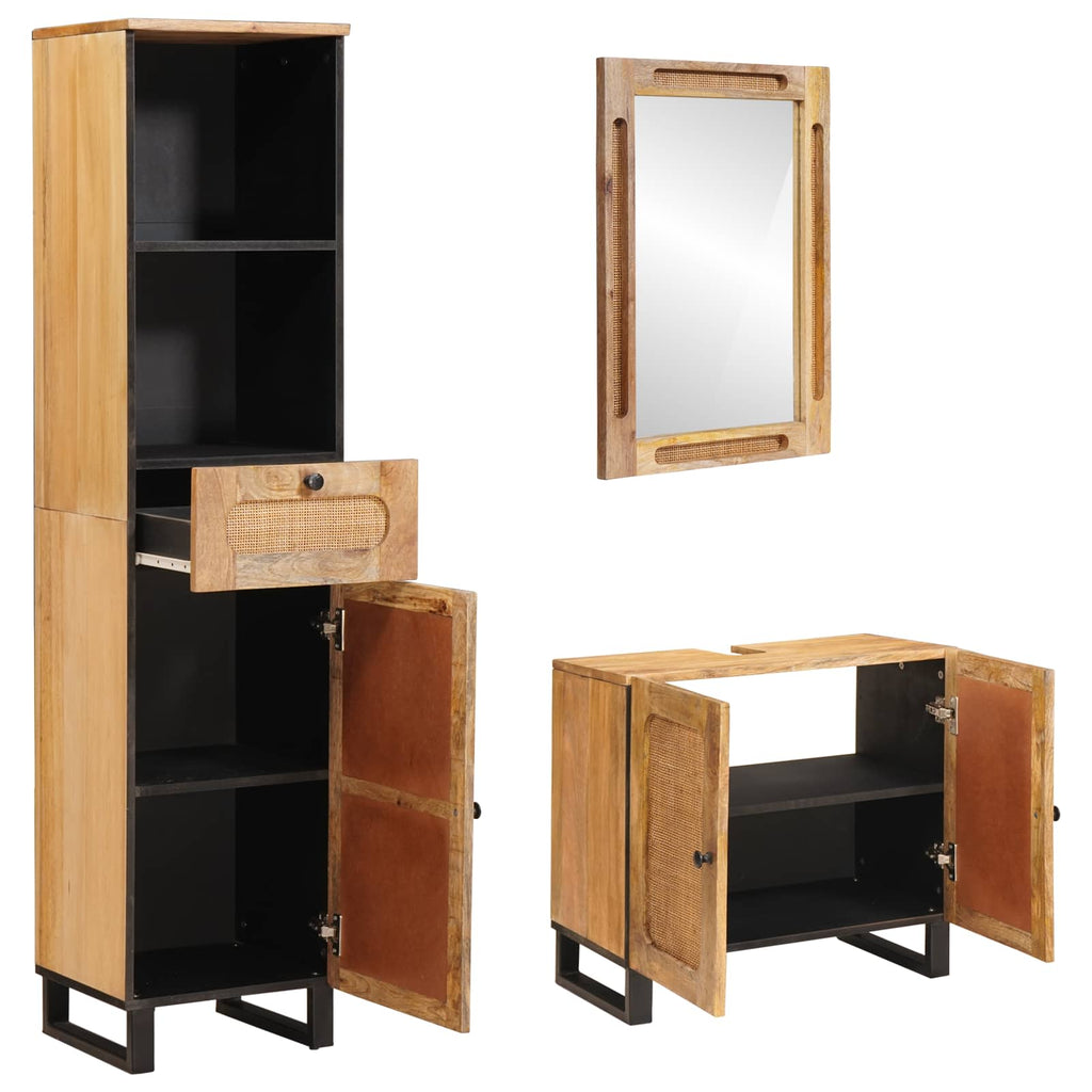 Juegos de Baño con cajón 3 pcs Natural Madera de mango maciza