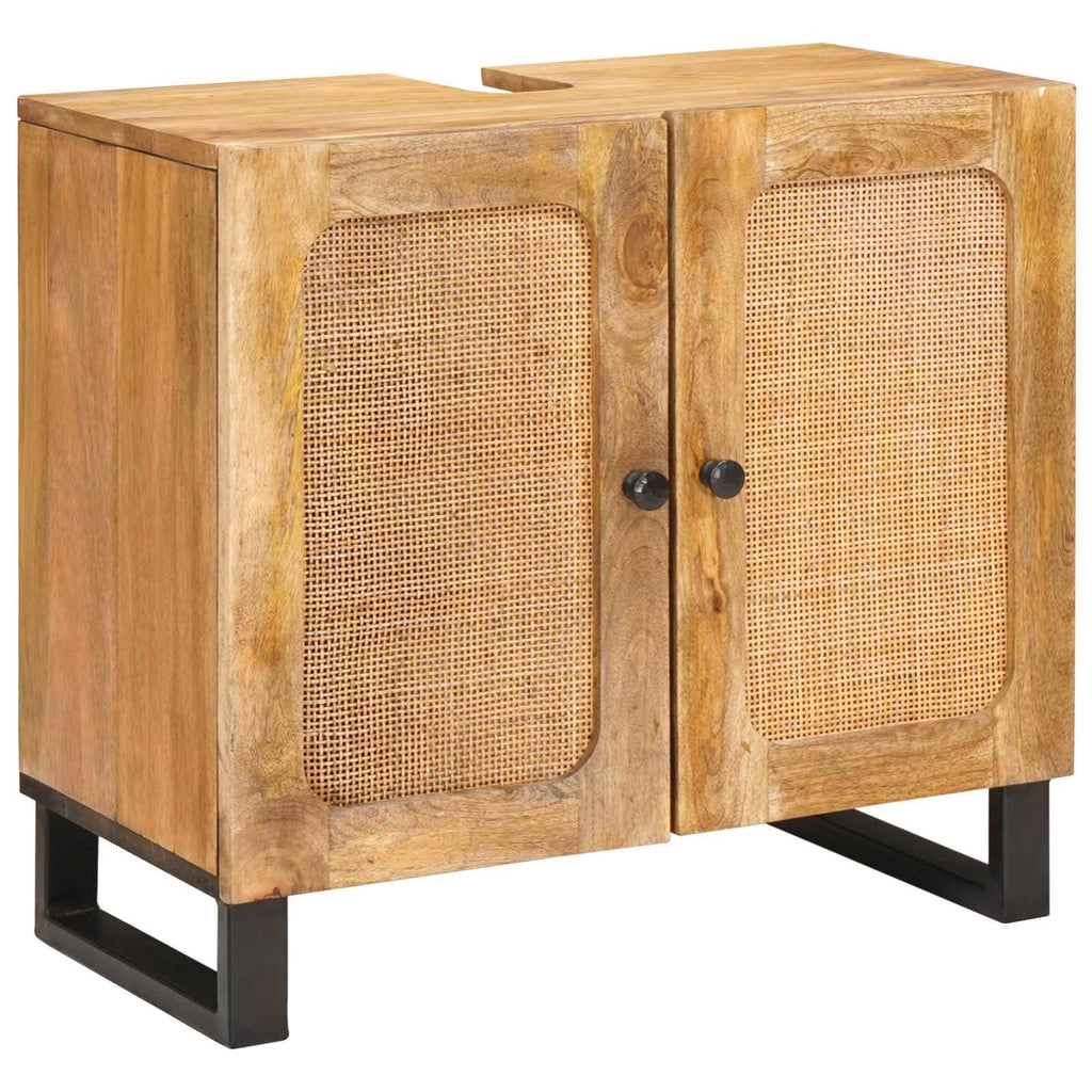Juegos de Baño con cajón 3 pcs Natural Madera de mango maciza