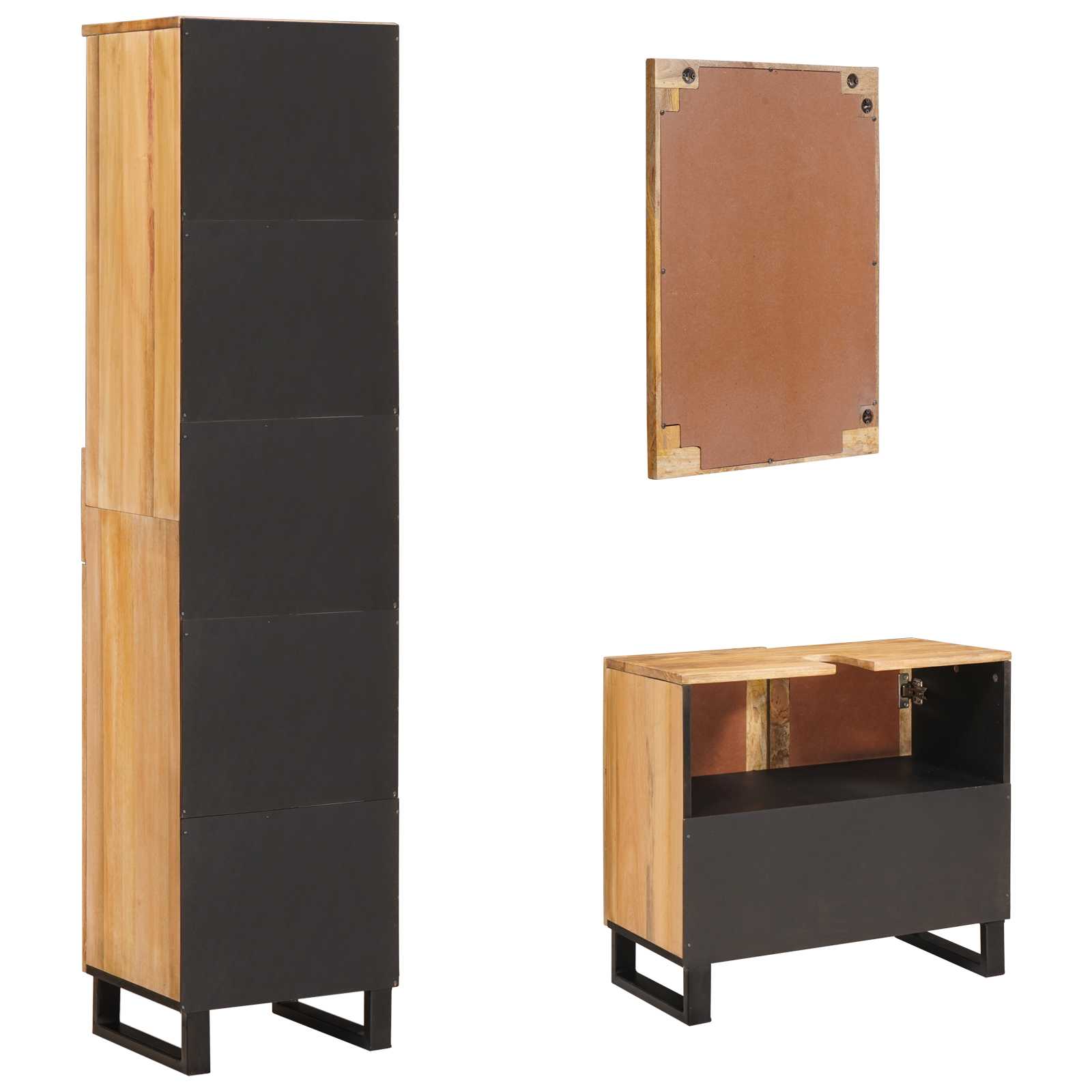 Juegos de Baño con cajón 3 pcs Natural Madera de mango maciza