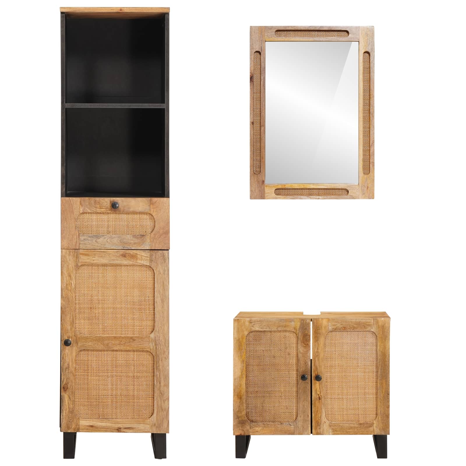Juegos de Baño con cajón 3 pcs Natural Madera de mango maciza