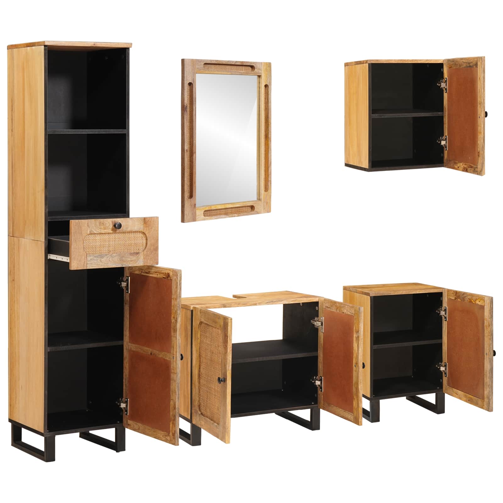 Juegos de Baño con cajón Natural Madera de mango maciza