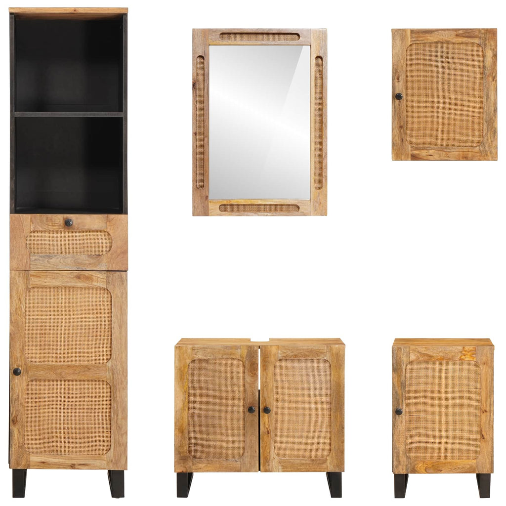 Juegos de Baño con cajón Natural Madera de mango maciza