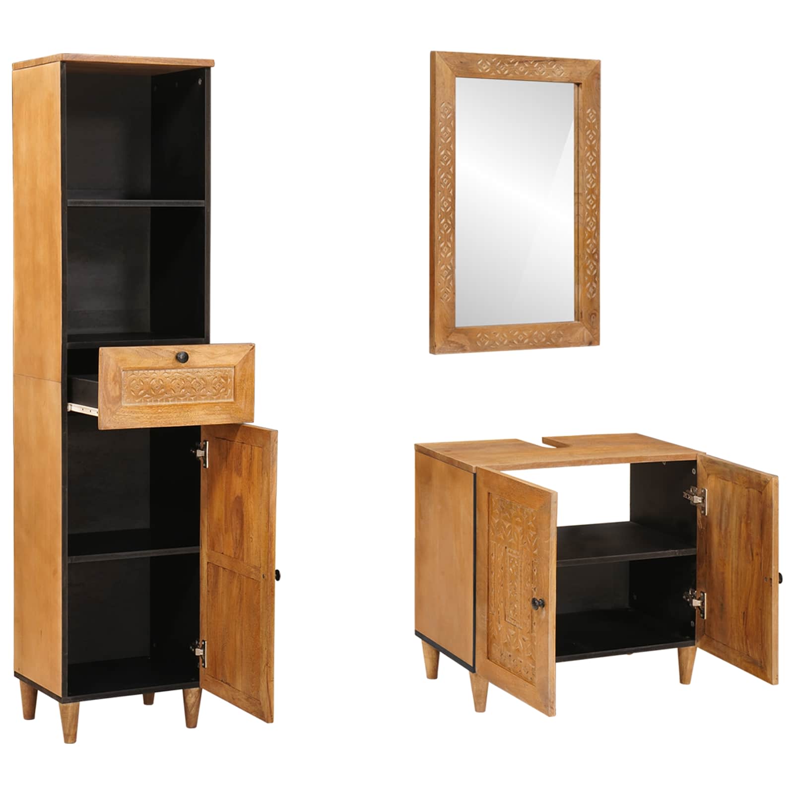 Juego de muebles de baño 3 pcs Marrón Madera de ingeniería