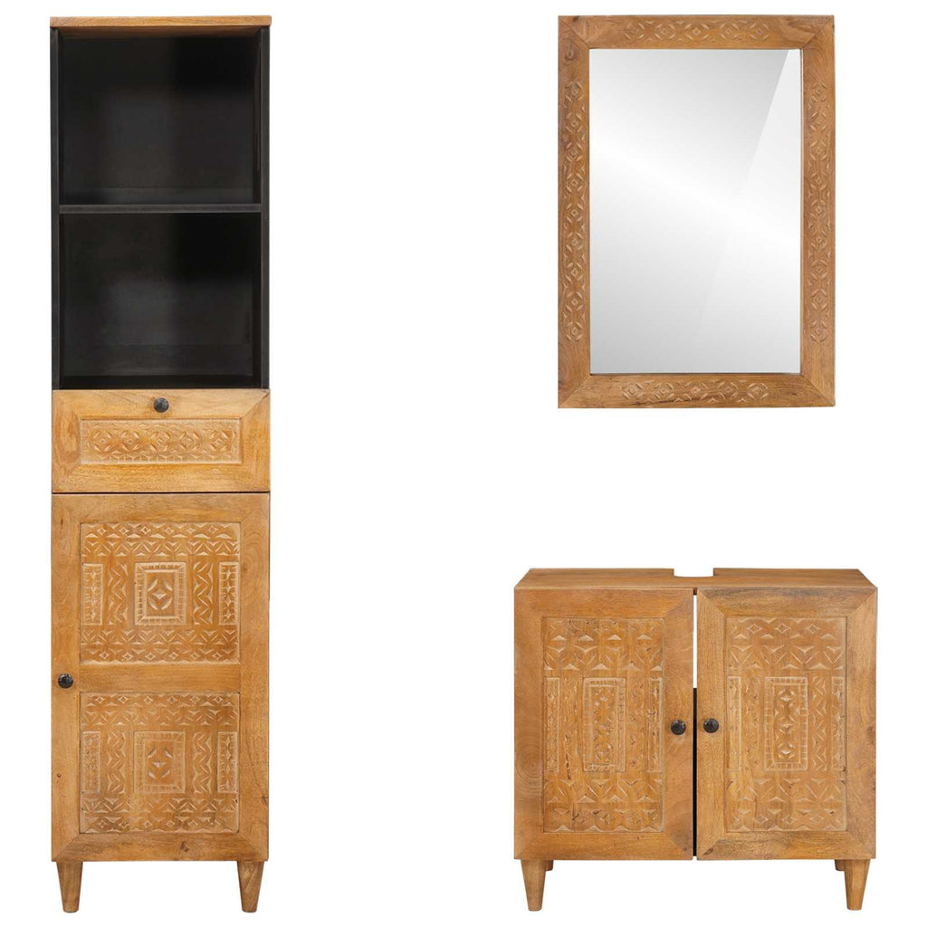 Juego de muebles de baño 3 pcs Marrón Madera de ingeniería