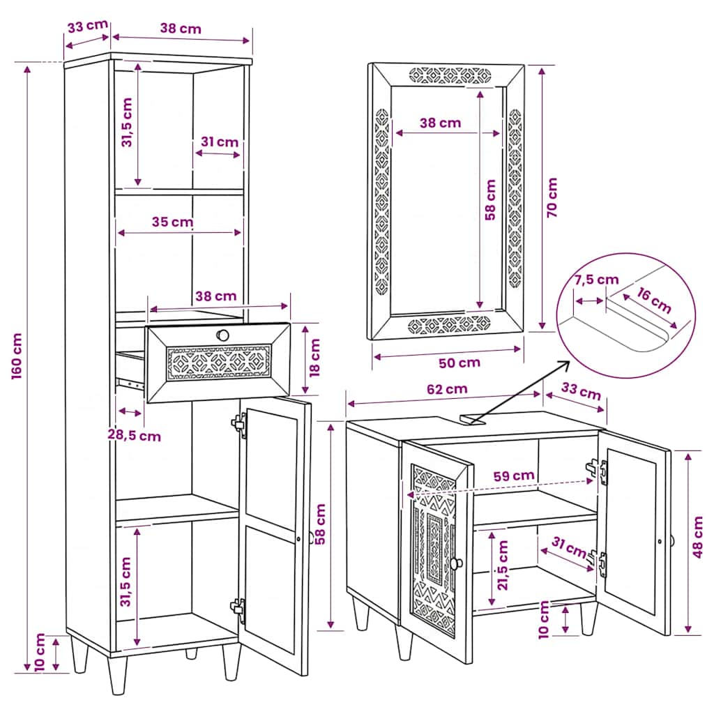 Juego de muebles de baño 3 pcs Marrón Madera de ingeniería