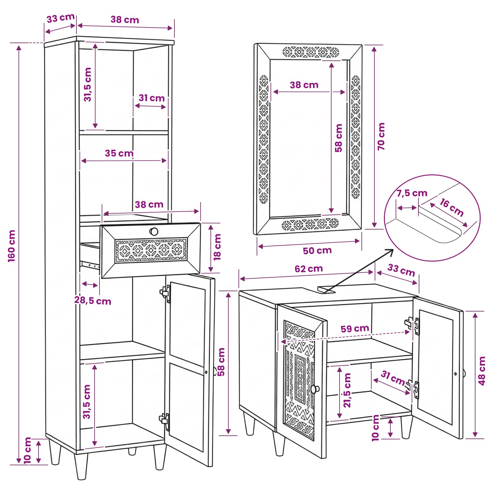 Juego de muebles de baño 3 pcs Marrón Madera de ingeniería