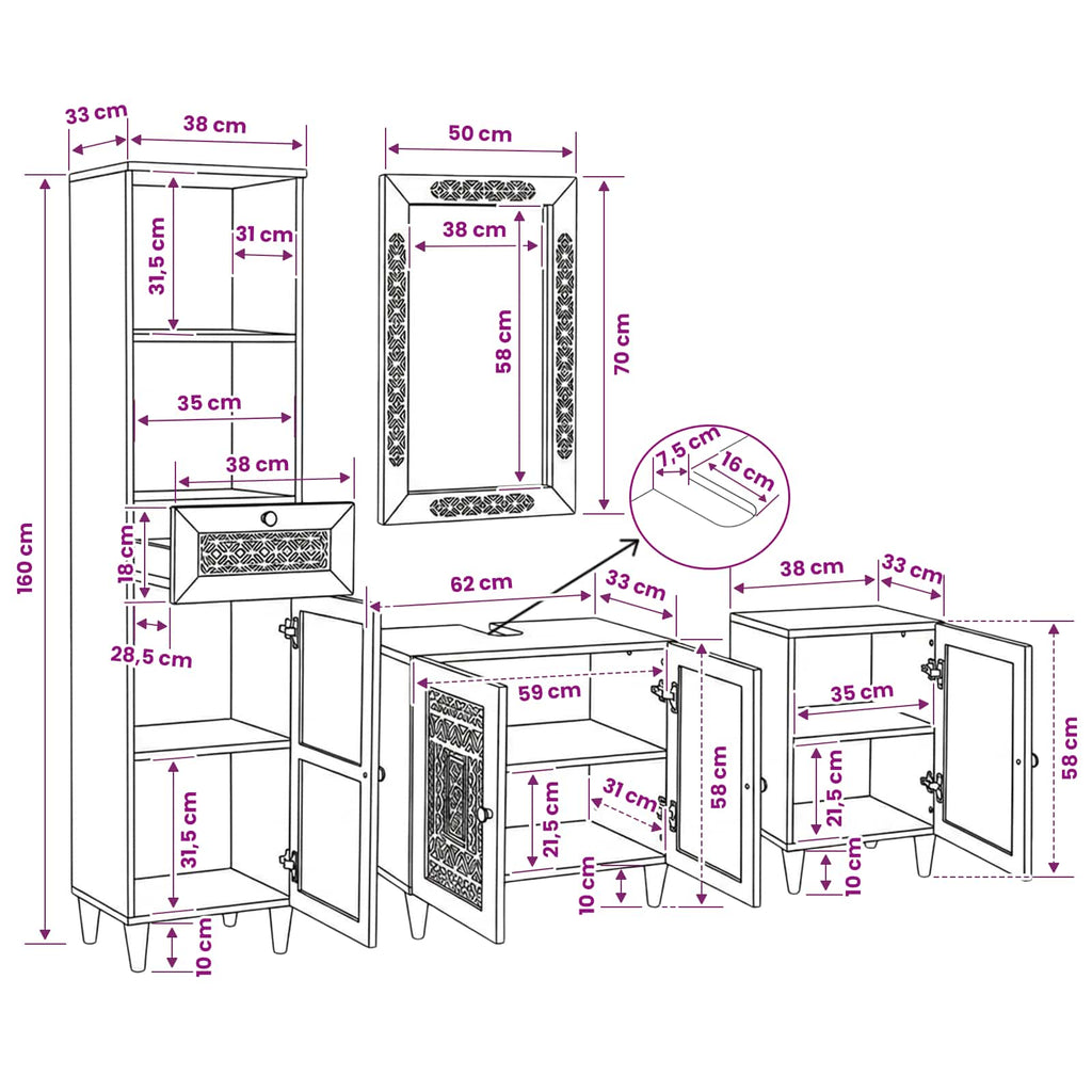 Juego de muebles de baño 4 pcs Marrón Madera de ingeniería