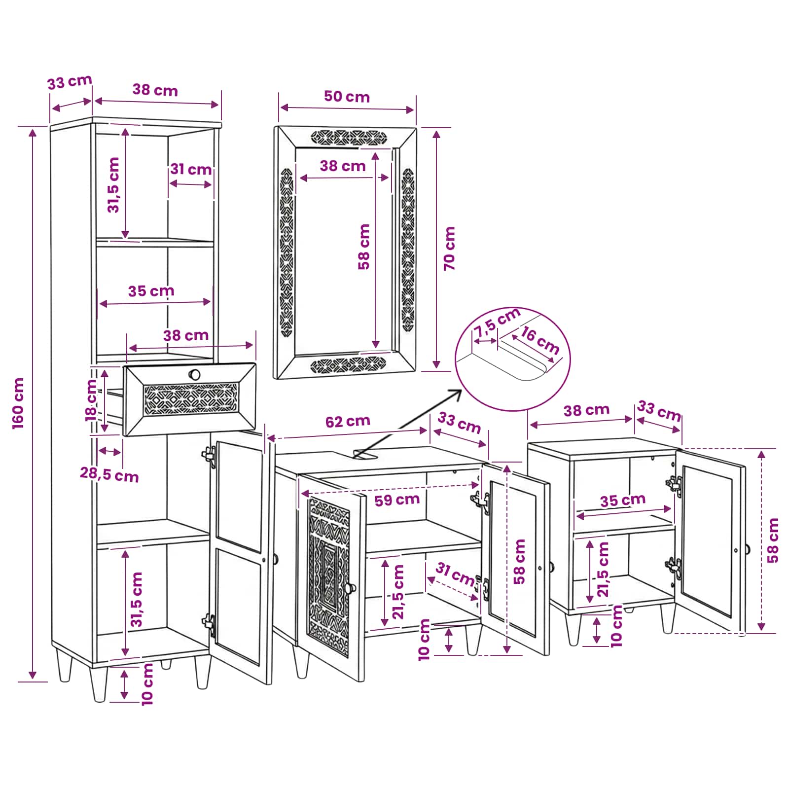 Juego de muebles de baño 4 pcs Marrón Madera de ingeniería