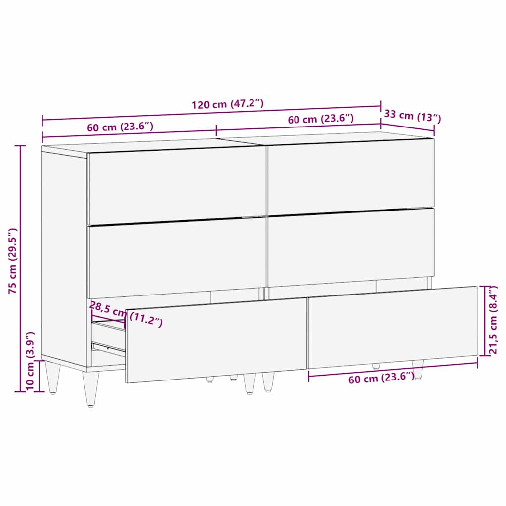 Vitrina 2 pcs Blanco 120 x 33,5 x 75 cm madera maciza de mango
