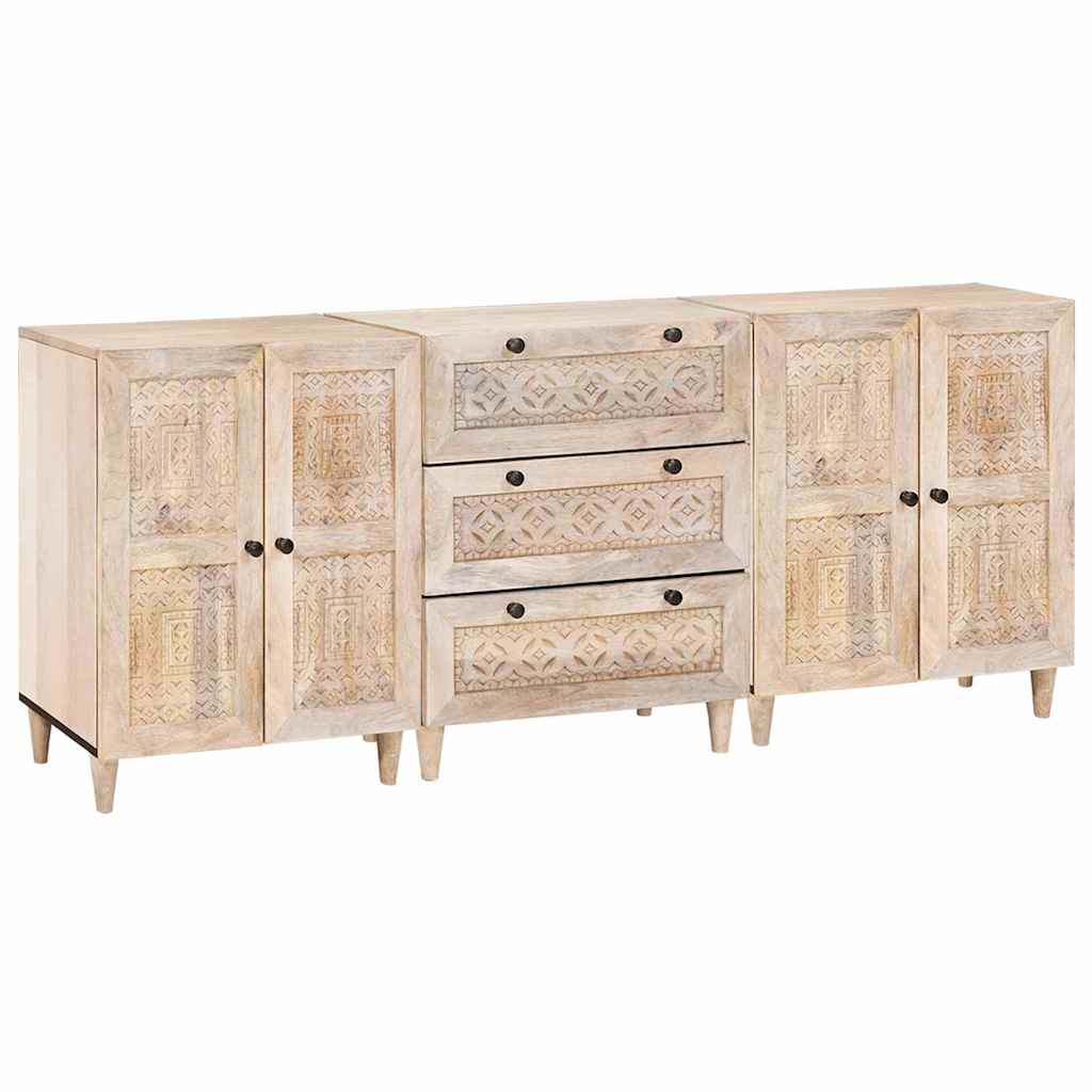 Vitrina 3 pcs Blanco 180 x 33,5 x 75 cm madera maciza de mango