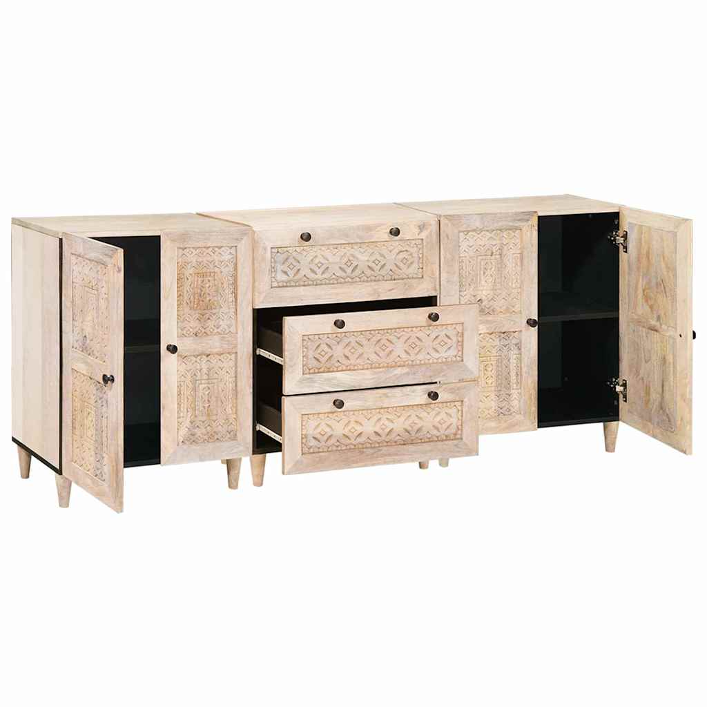 Vitrina 3 pcs Blanco 180 x 33,5 x 75 cm madera maciza de mango