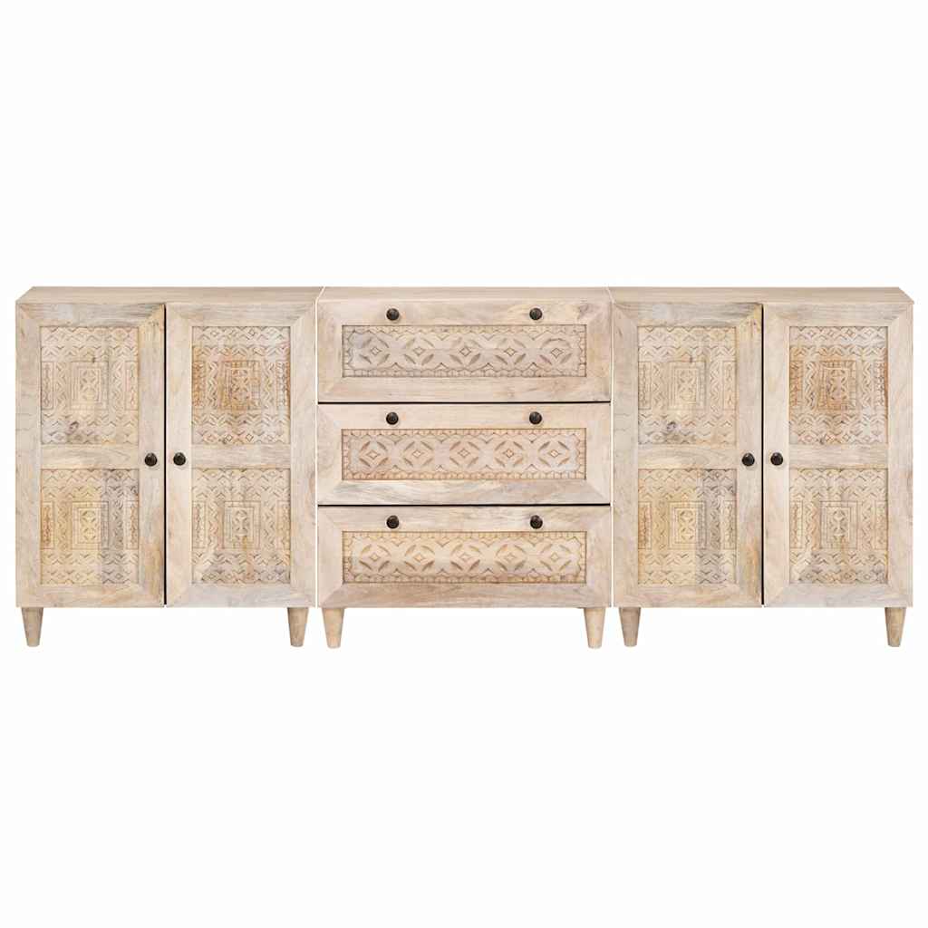 Vitrina 3 pcs Blanco 180 x 33,5 x 75 cm madera maciza de mango
