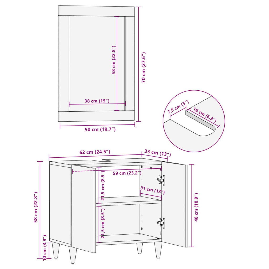 Juego de muebles de baño con estante 2 pcs Madera de ingeniería