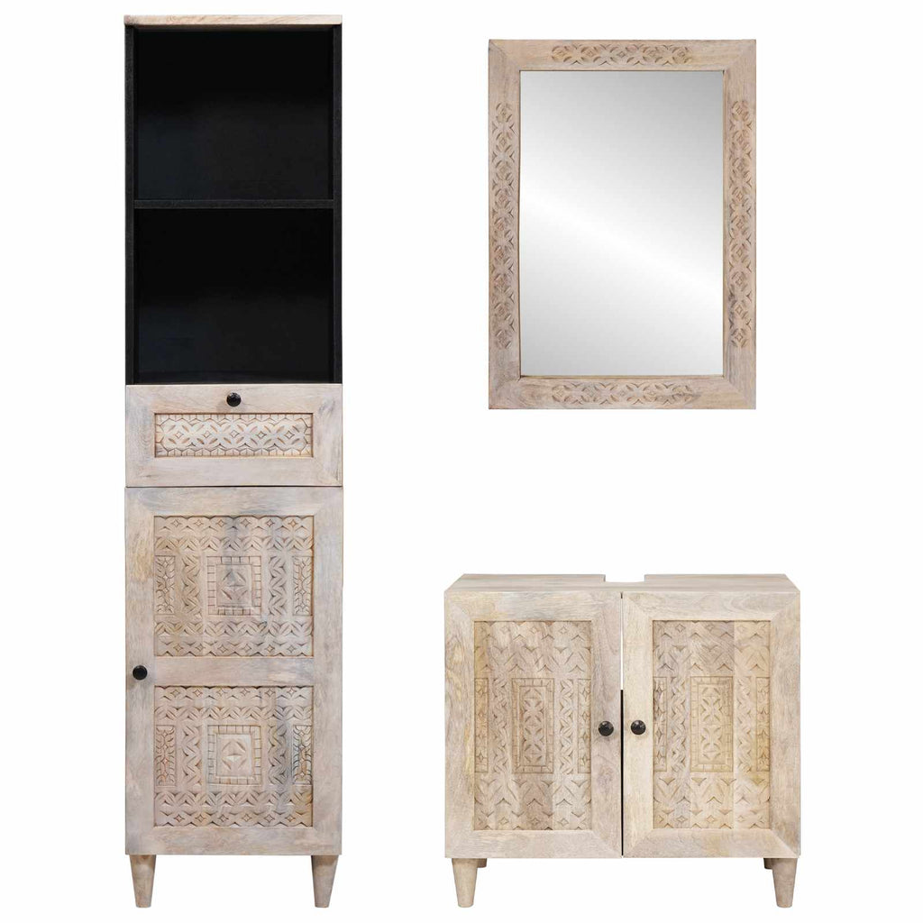 Juego de muebles de baño con cajón 3 pcs Madera de ingeniería