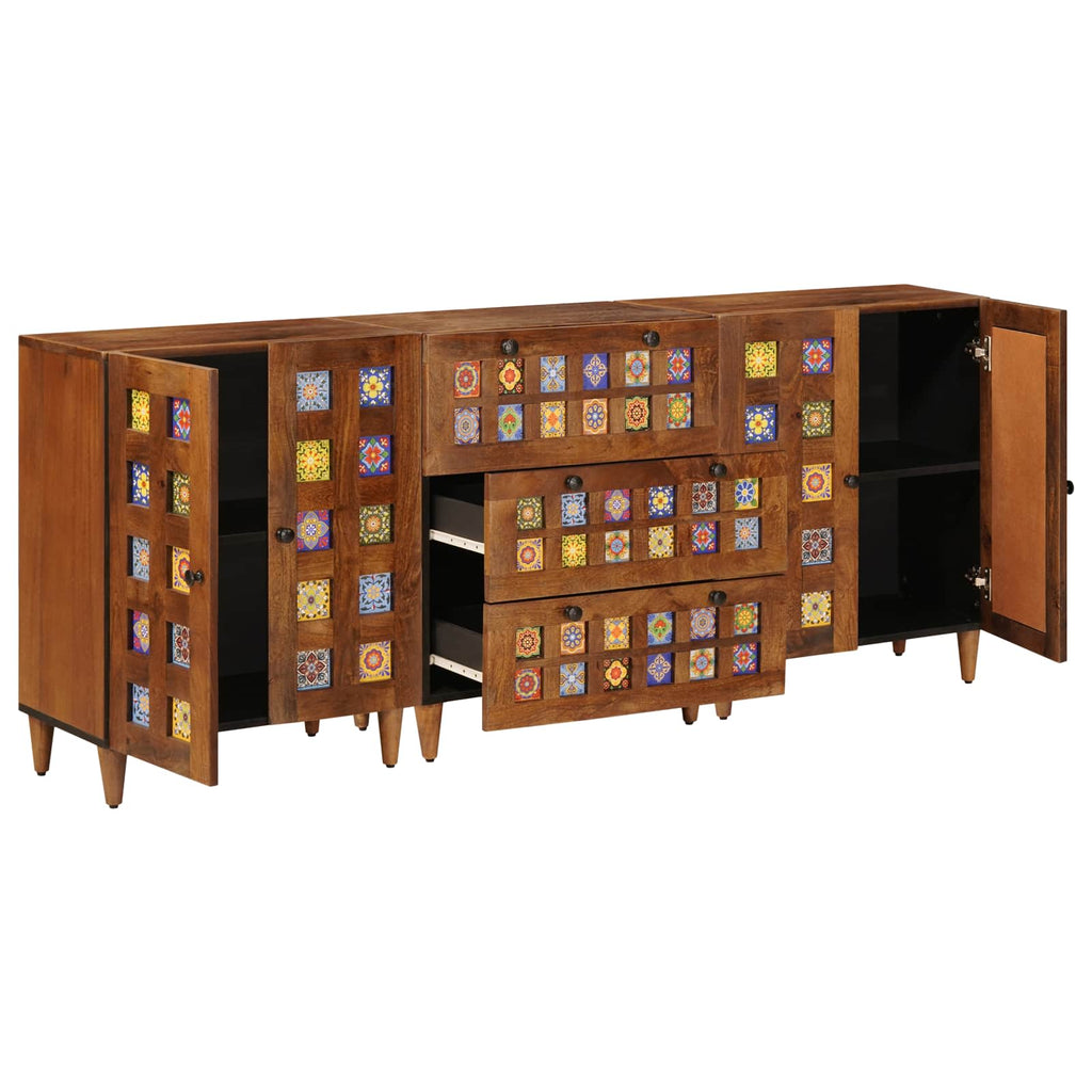 Aparador 3 pcs Nogal 60 x 33,5 x 75 cm Madera de mango maciza