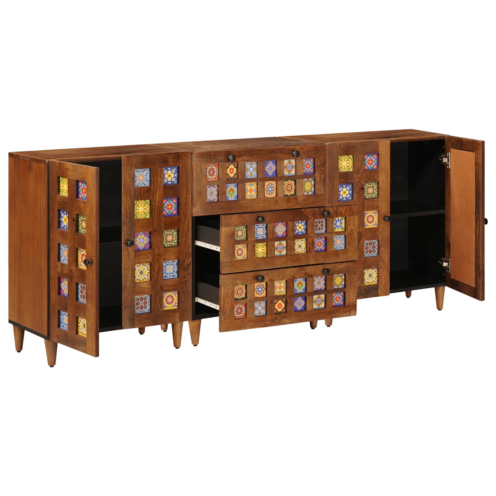 Aparador 3 pcs Nogal 60 x 33,5 x 75 cm Madera de mango maciza