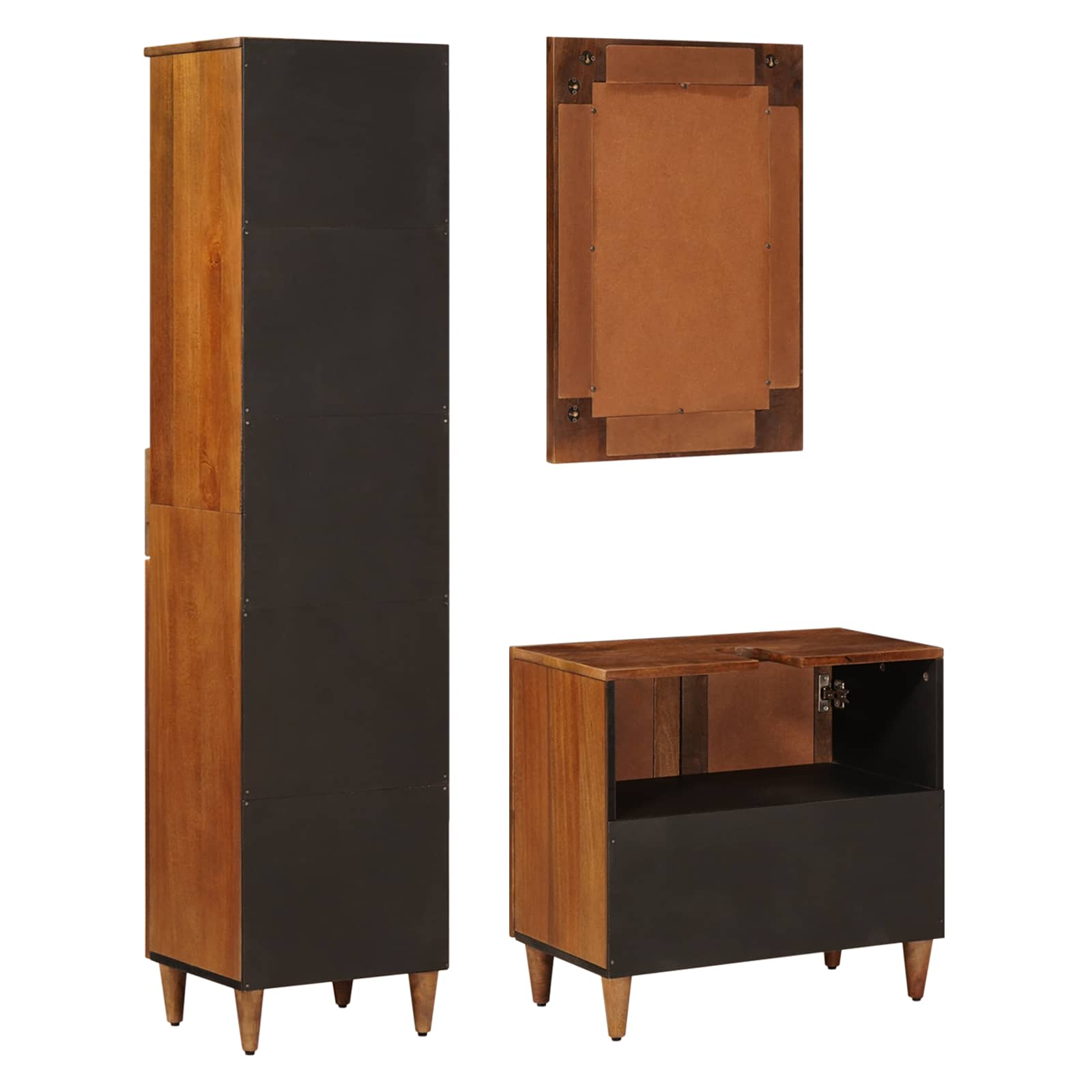 Juego de muebles de baño 3 pcs Nogal Madera de mango maciza
