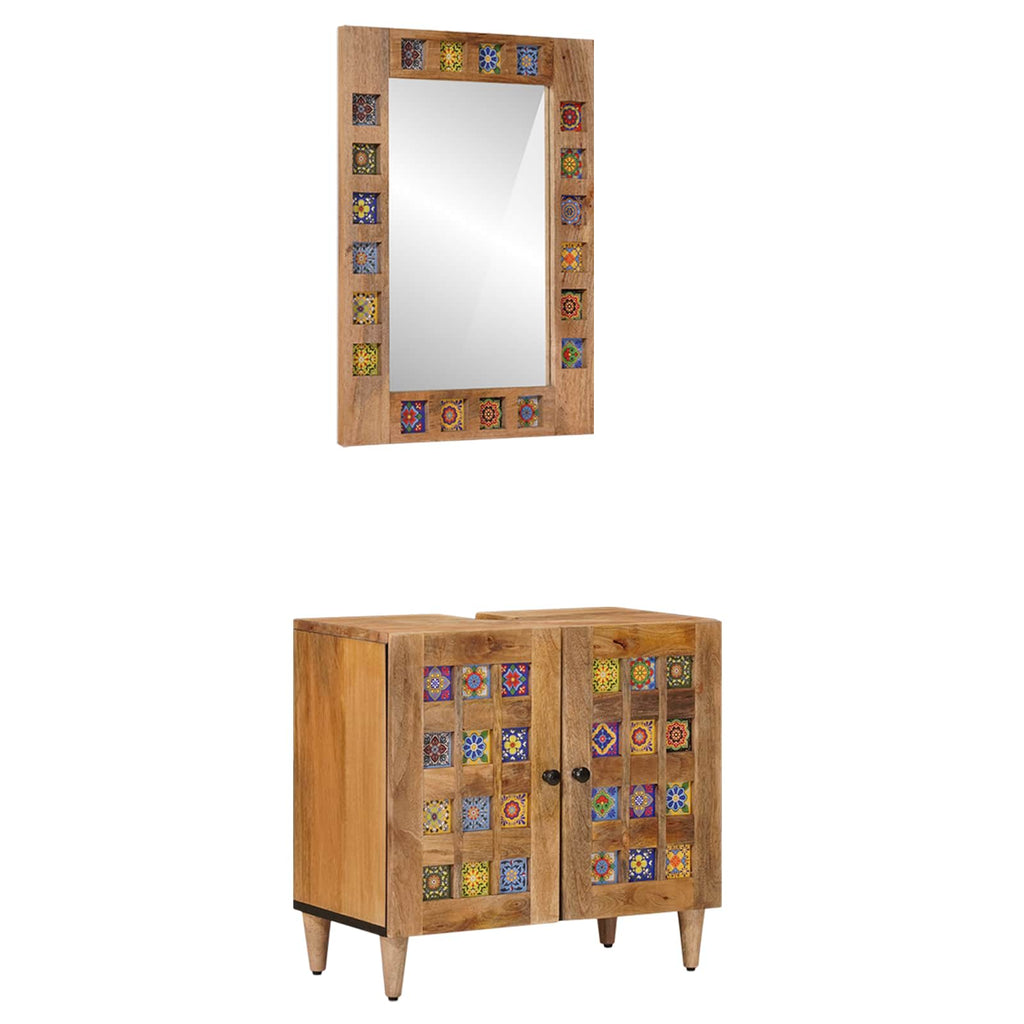 Juego de muebles de baño 2 pcs Natural Madera de mango maciza