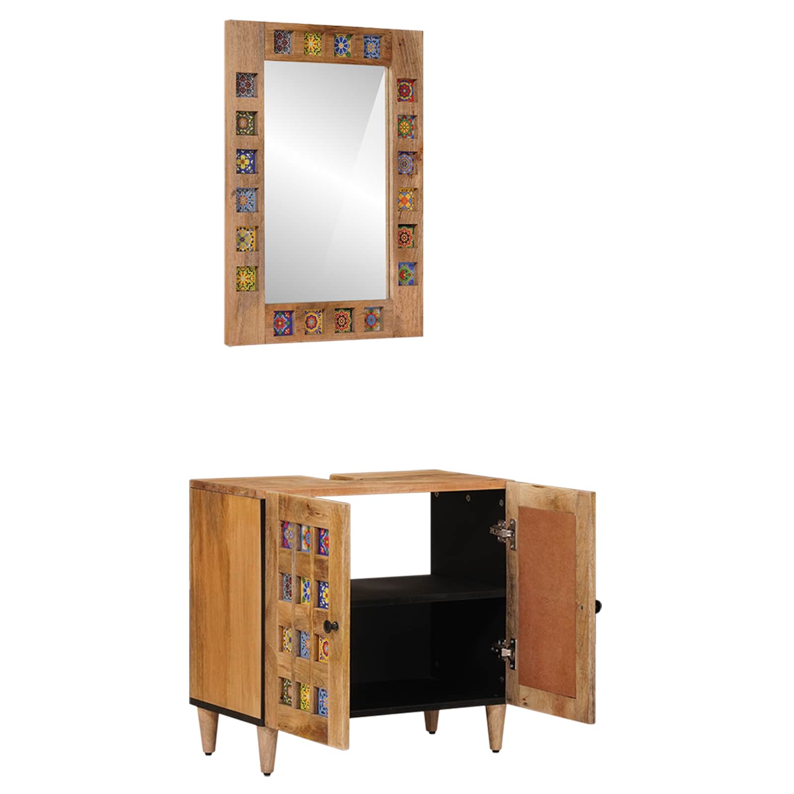 Juego de muebles de baño 2 pcs Natural Madera de mango maciza