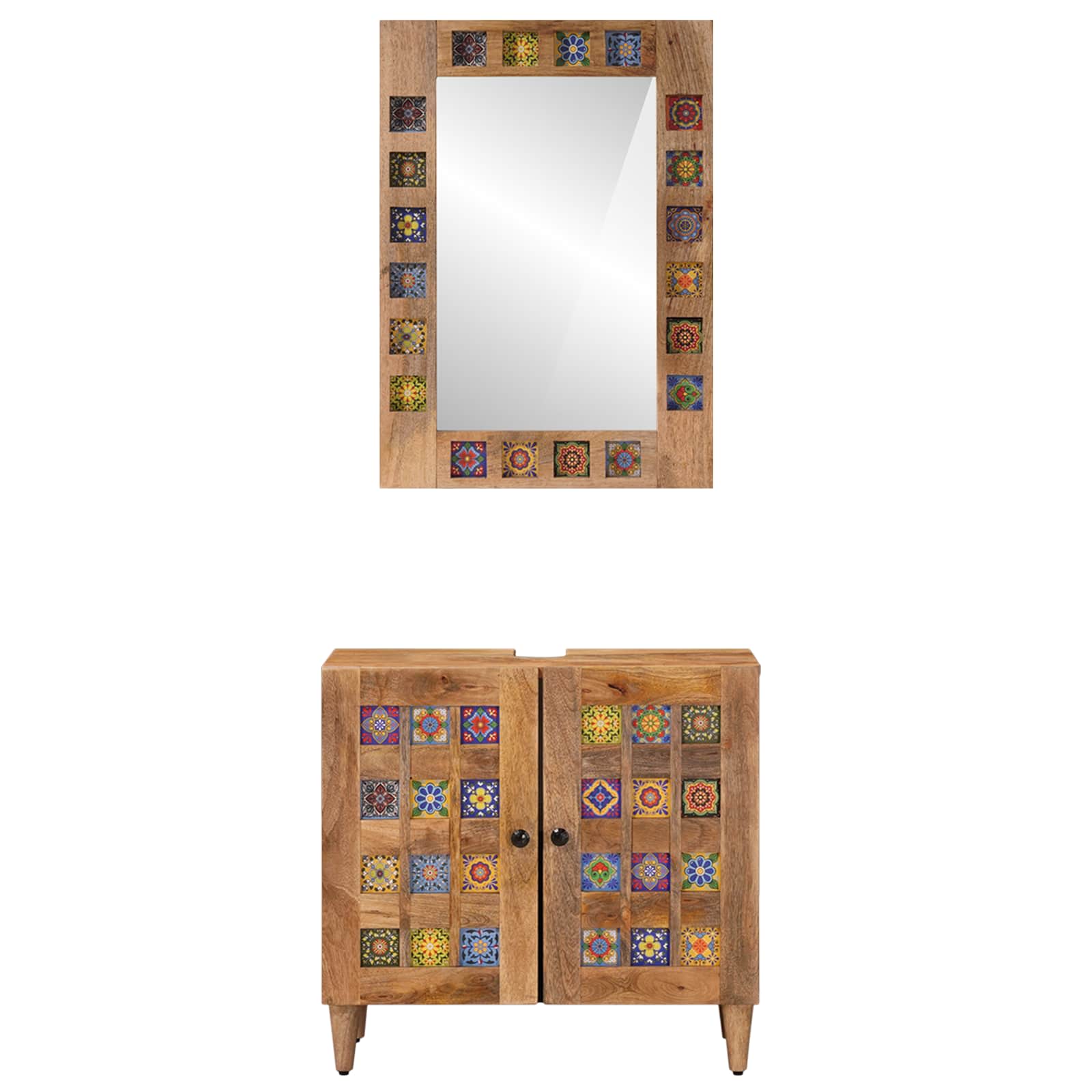 Juego de muebles de baño 2 pcs Natural Madera de mango maciza