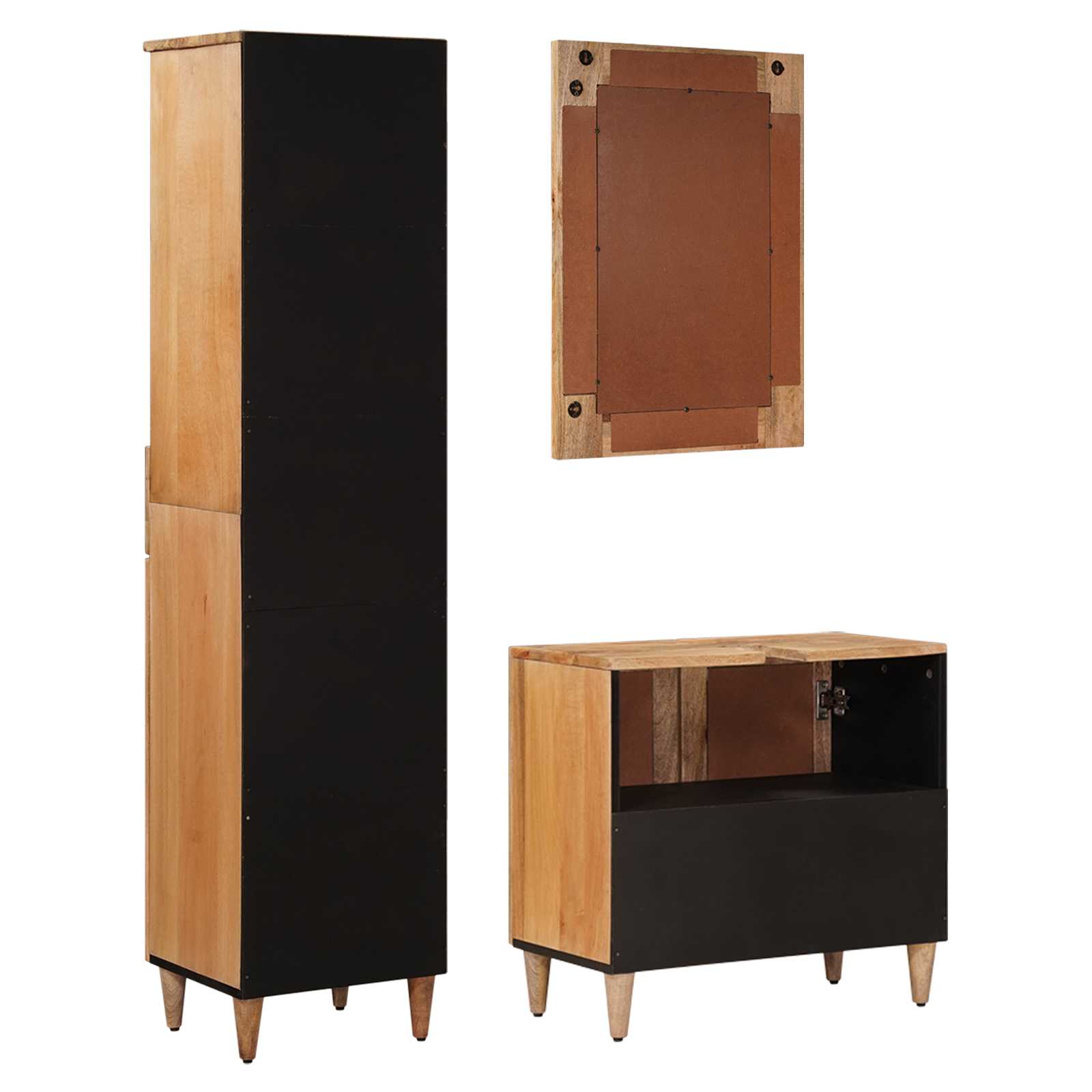Juego de muebles de baño 3 pcs Natural Madera de mango maciza
