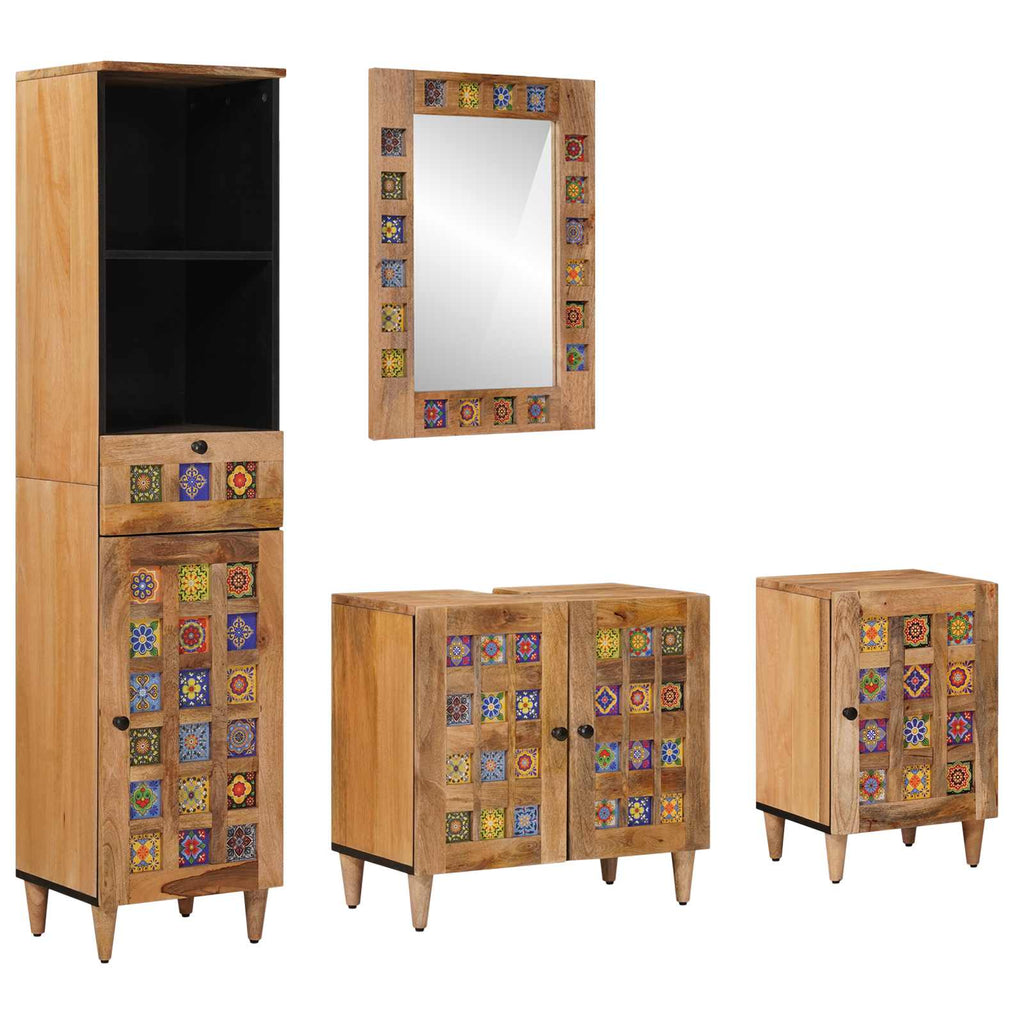 Juego de muebles de baño 4 pcs Natural Madera de mango maciza