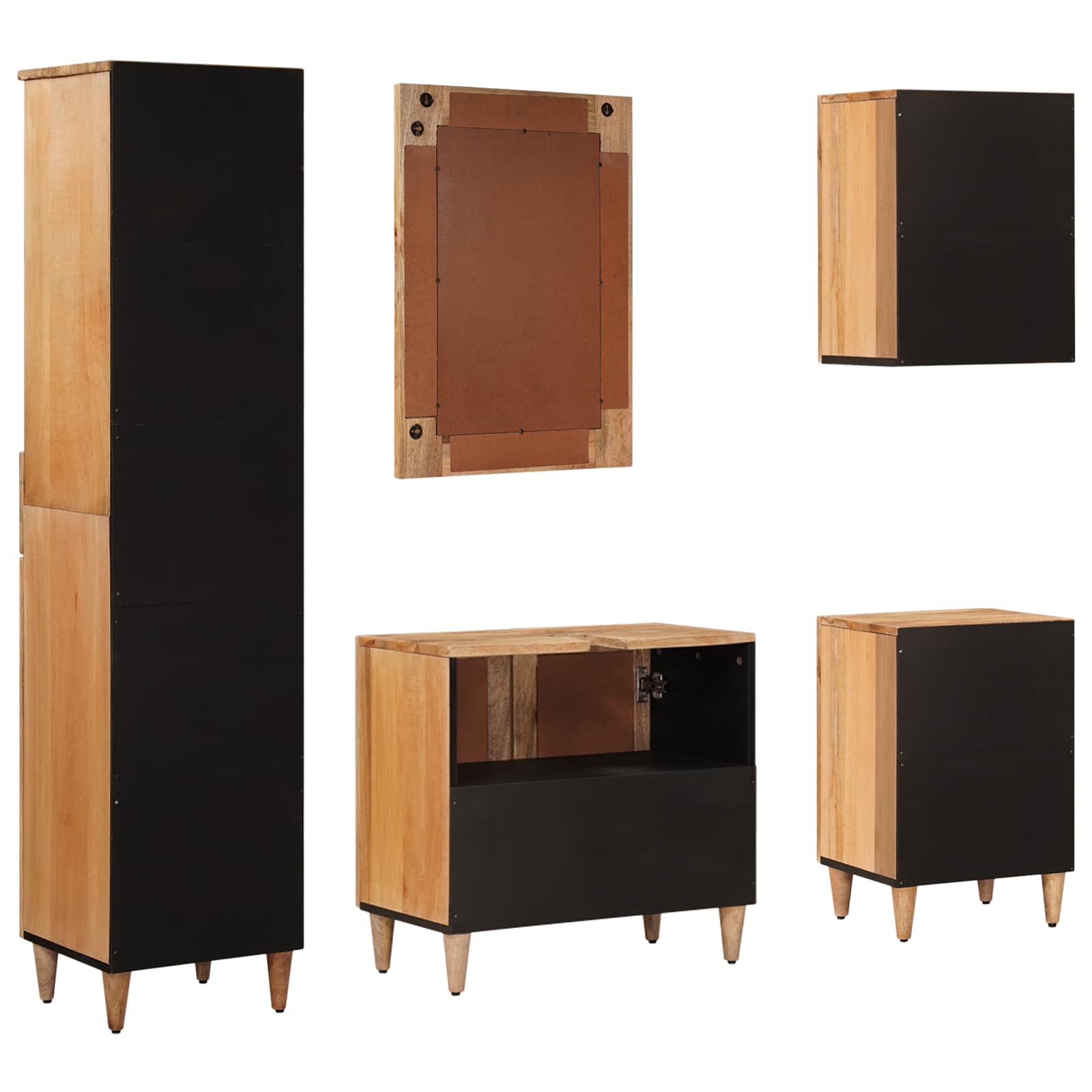 Juego de muebles de baño 5 pcs Natural Madera de mango maciza