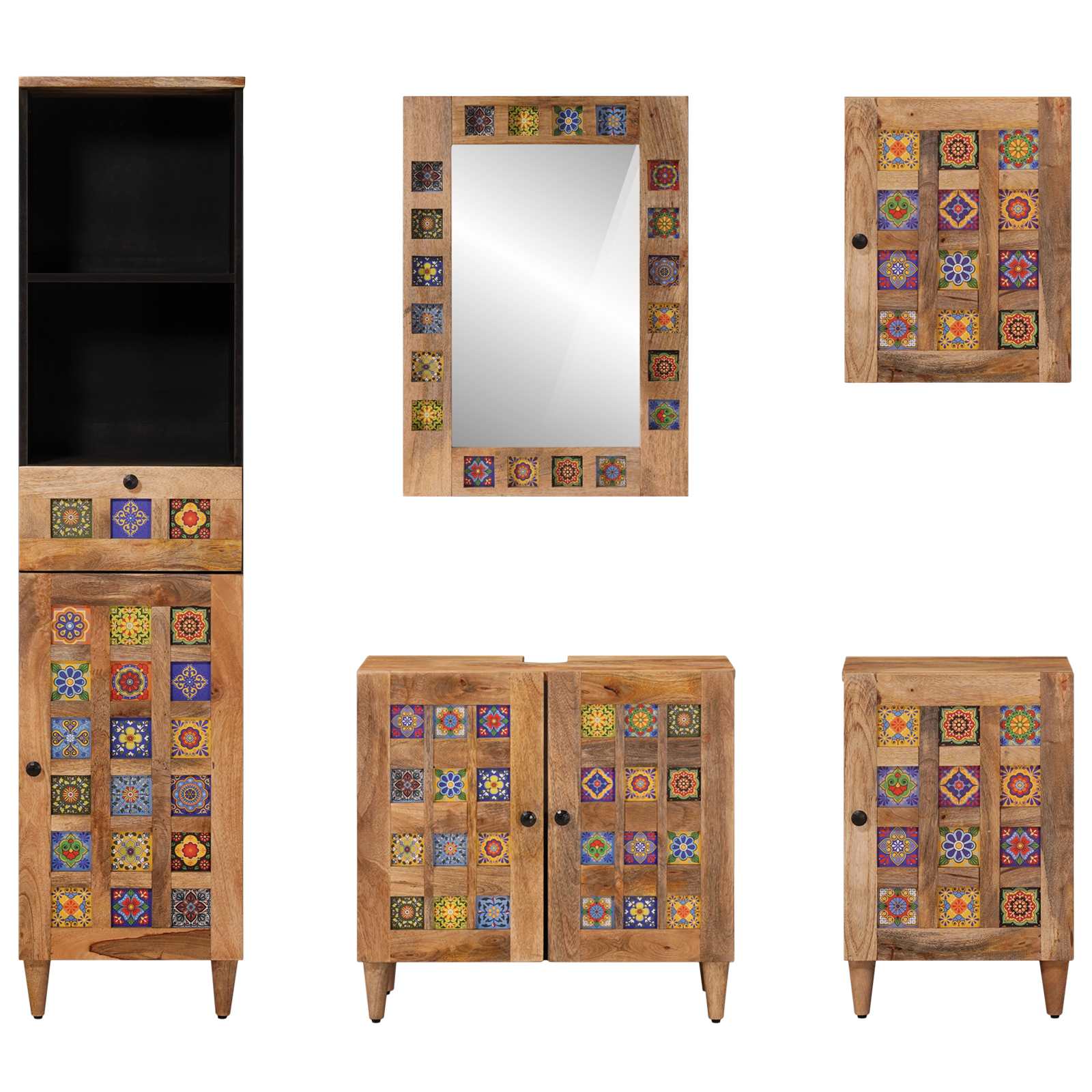 Juego de muebles de baño 5 pcs Natural Madera de mango maciza
