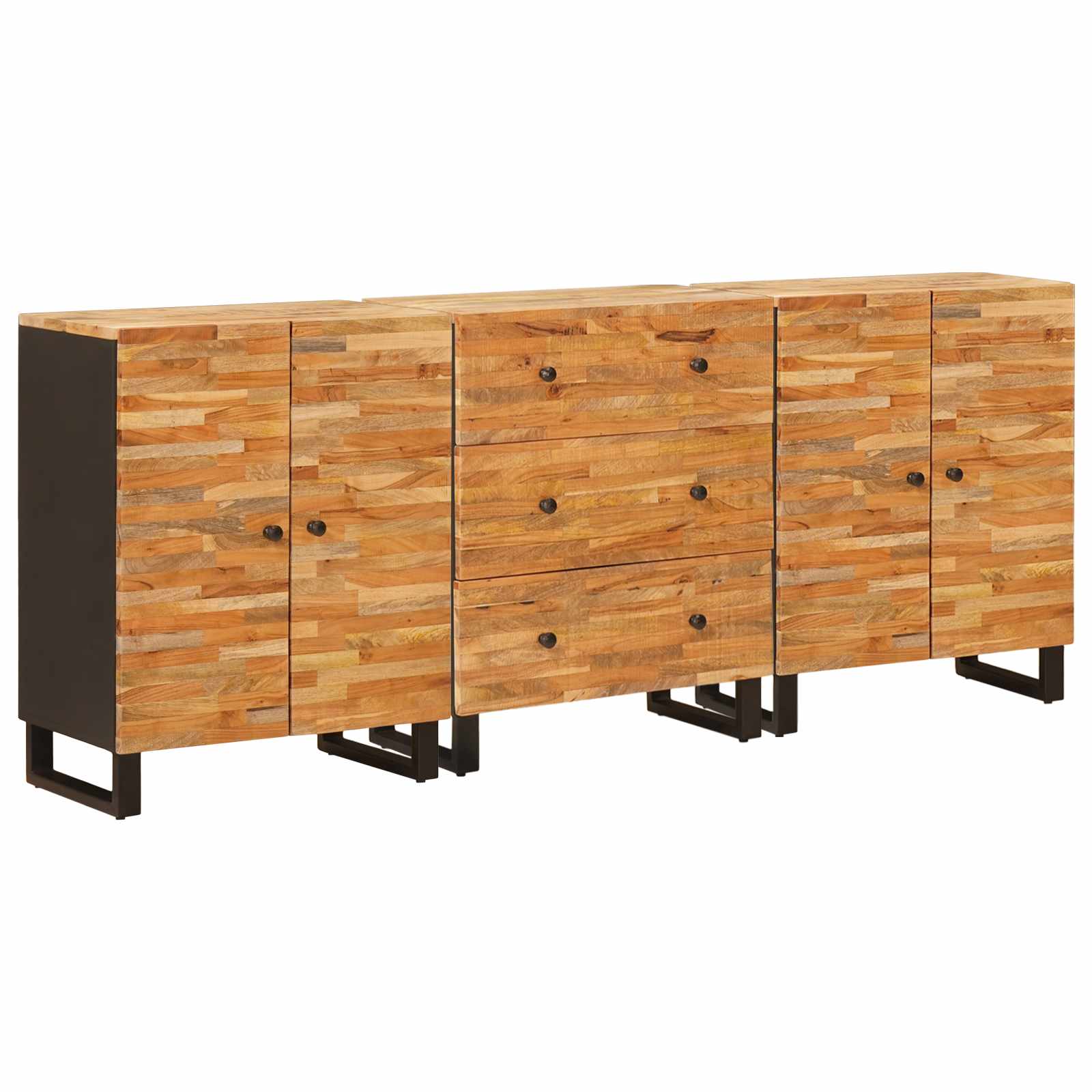 Aparador 3 pcs Marrón 60 x 33 x 75 cm Madera de mango maciza