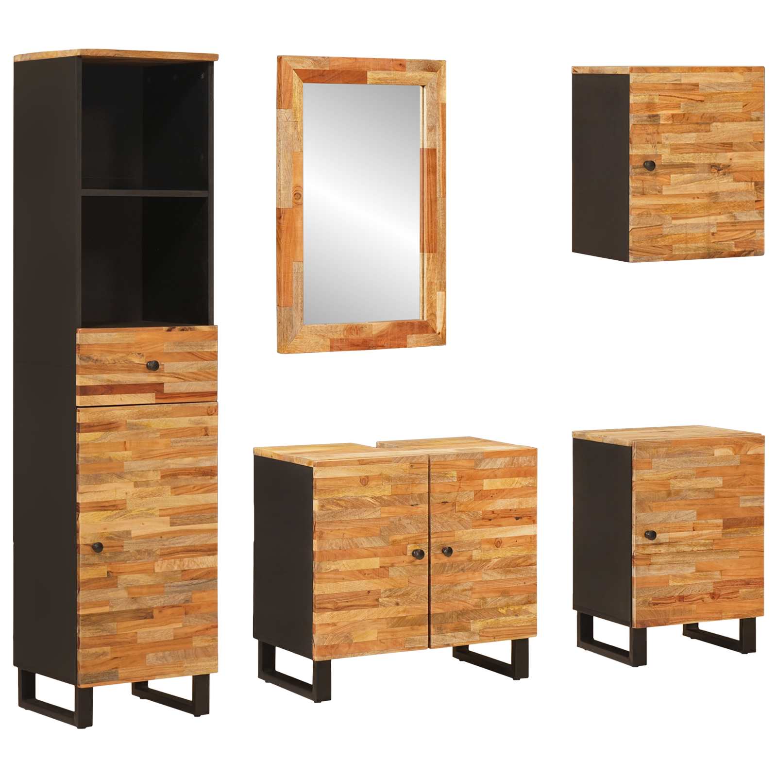 Juegos de Baño con cajón 5 pcs Natural Madera de mango maciza