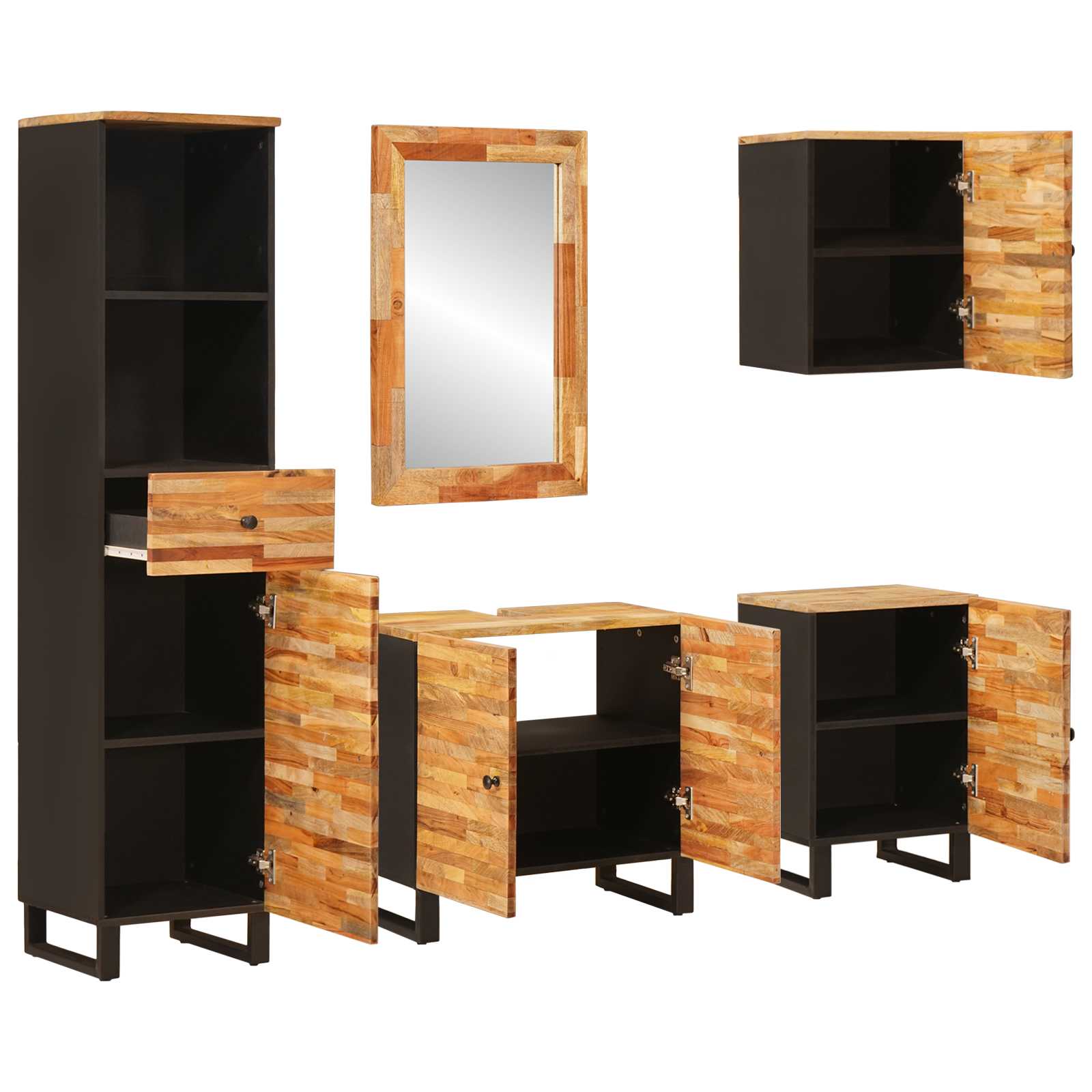 Juegos de Baño con cajón 5 pcs Natural Madera de mango maciza