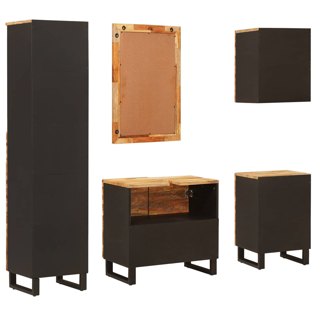 Juegos de Baño con cajón 5 pcs Natural Madera de mango maciza