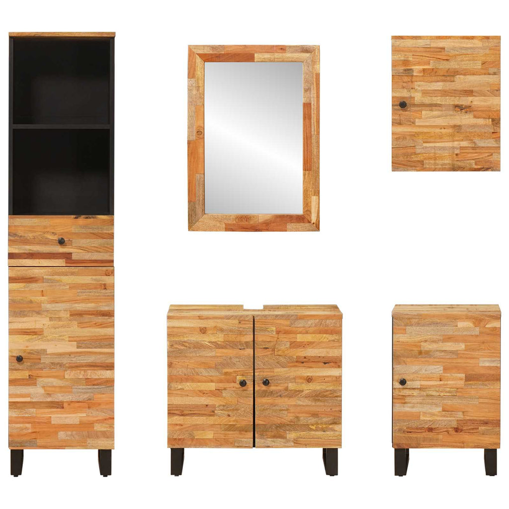 Juegos de Baño con cajón 5 pcs Natural Madera de mango maciza