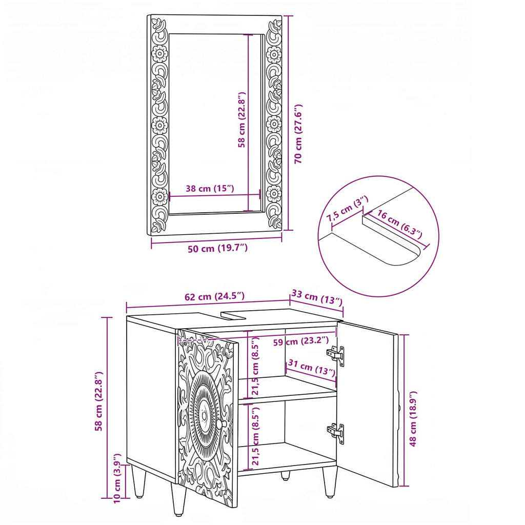 Juego de muebles de baño 2 pcs Madera de mango maciza