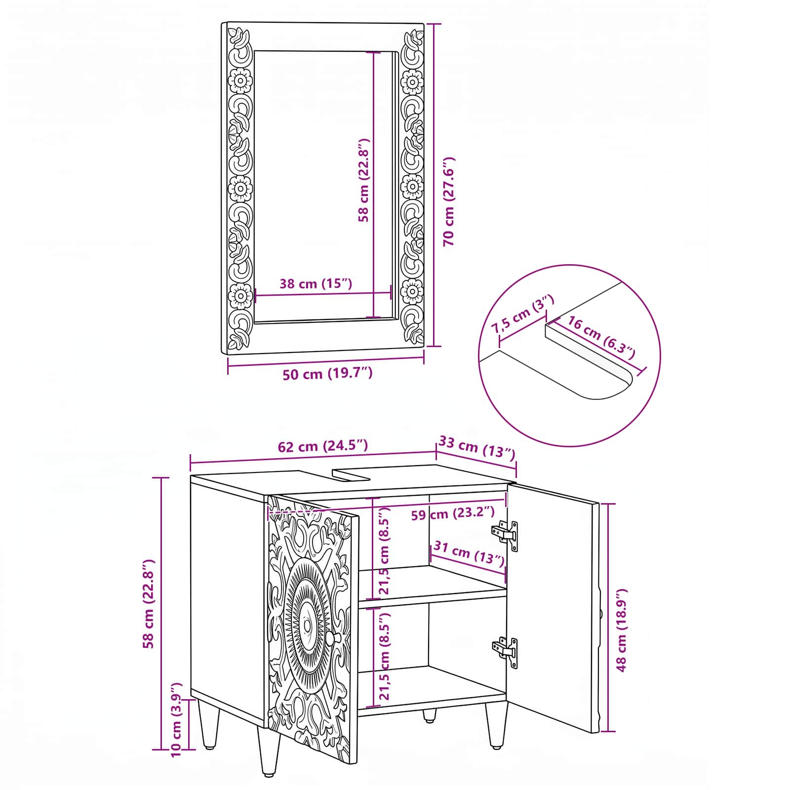 Juego de muebles de baño 2 pcs Madera de mango maciza