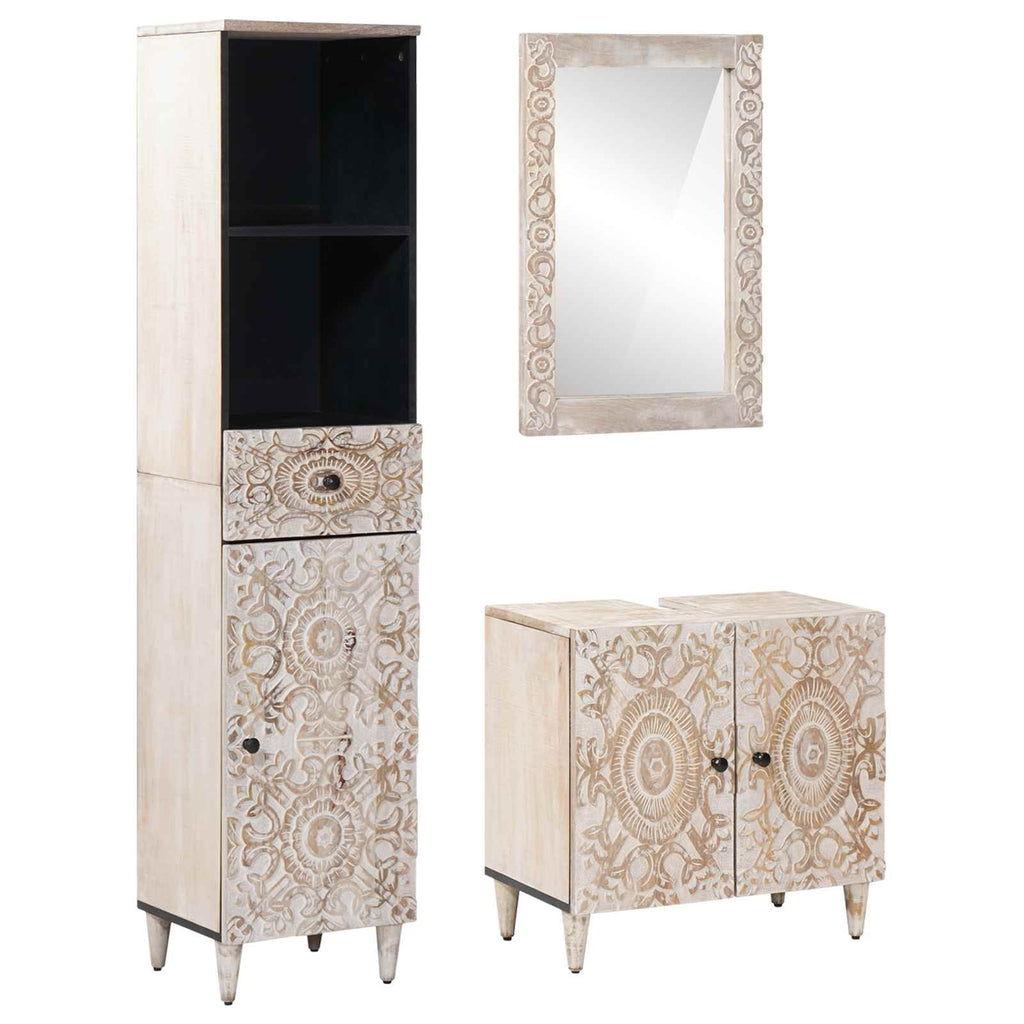 Juego de muebles de baño con cajón 3 pcs Madera de mango maciza