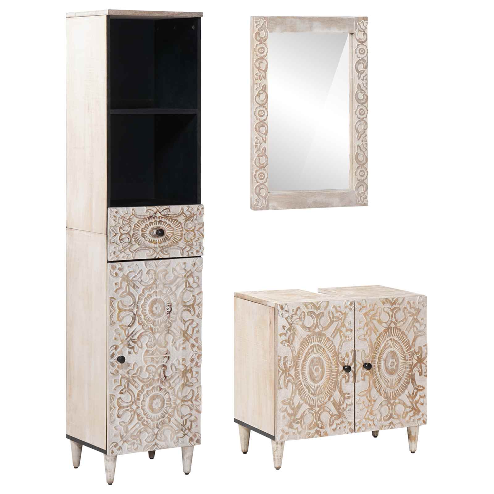 Juego de muebles de baño con cajón 3 pcs Madera de mango maciza