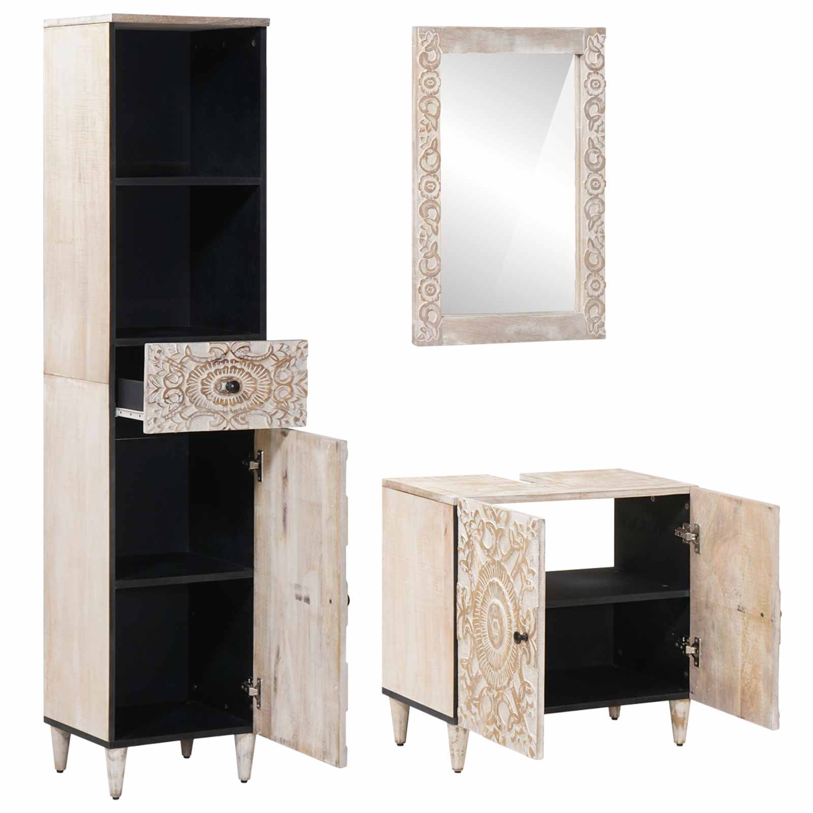 Juego de muebles de baño con cajón 3 pcs Madera de mango maciza