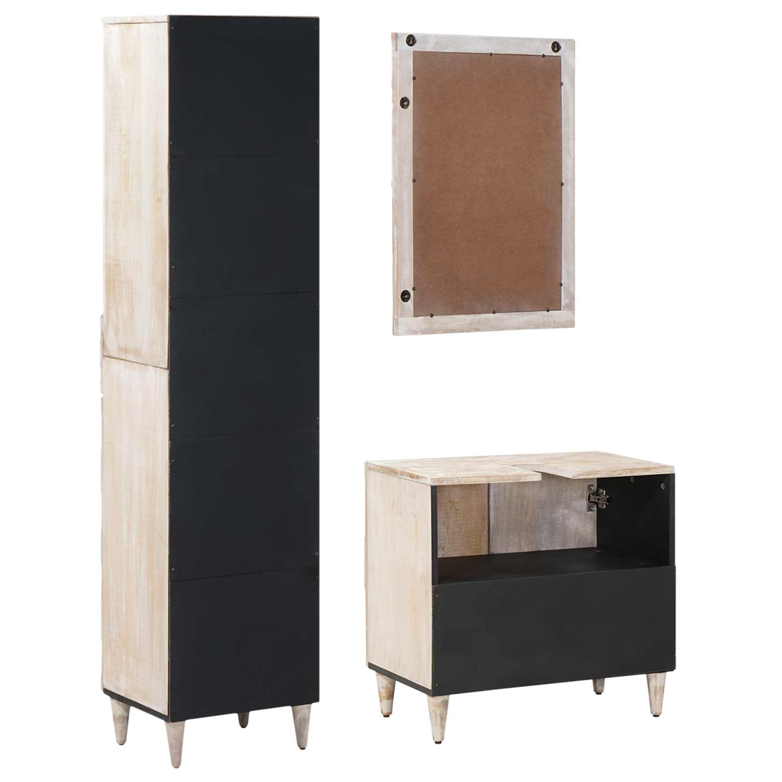 Juego de muebles de baño con cajón 3 pcs Madera de mango maciza