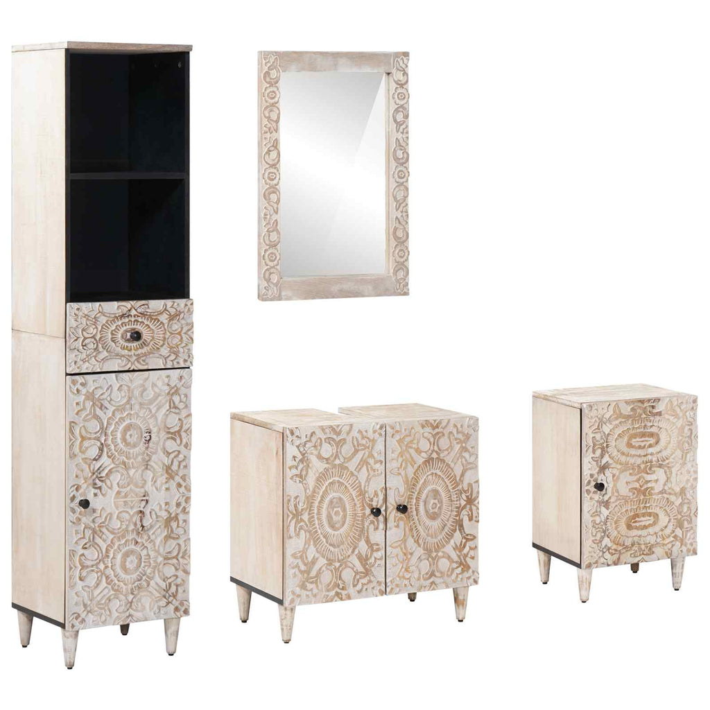 Juego de muebles de baño con cajón 4 pcs Madera de mango maciza