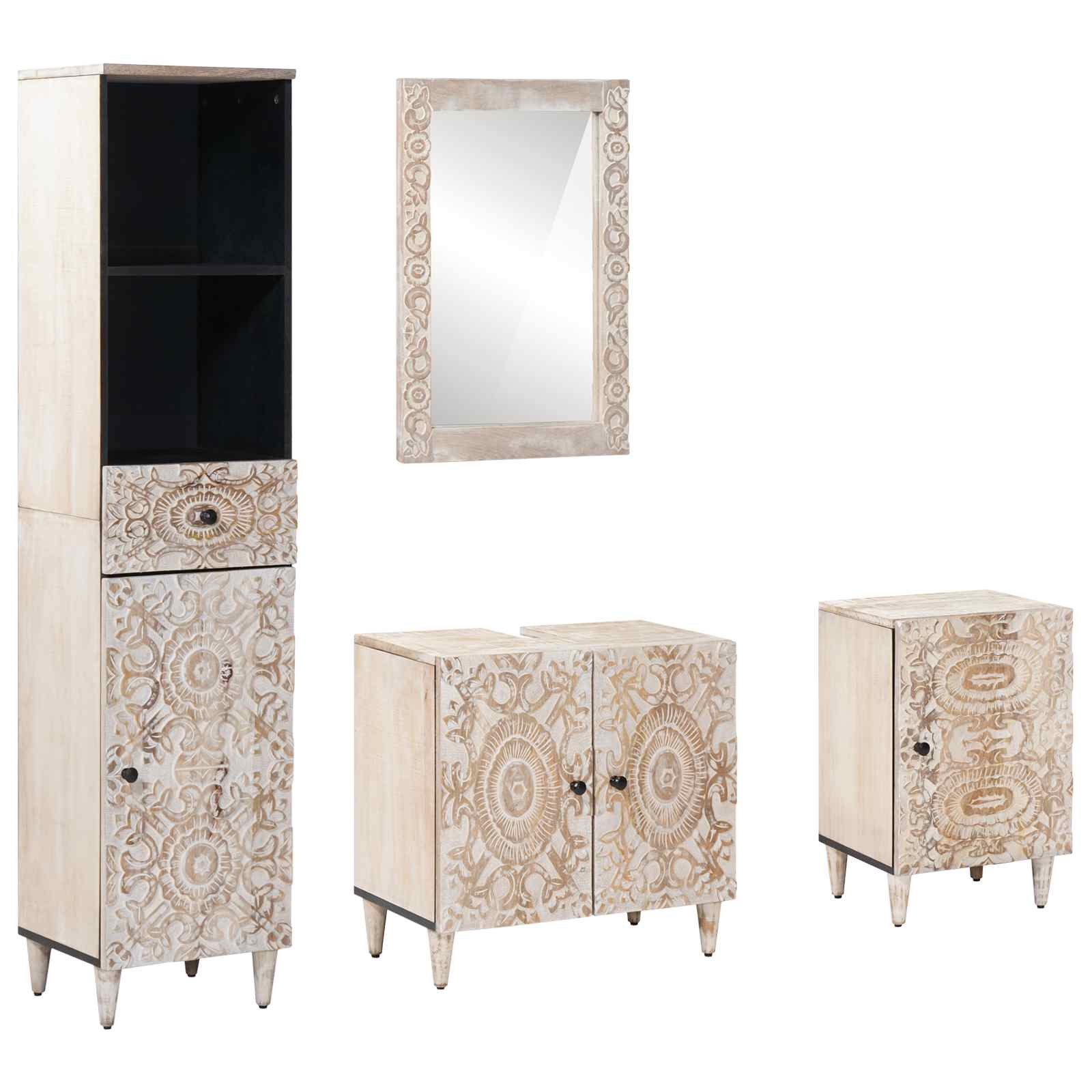 Juego de muebles de baño con cajón 4 pcs Madera de mango maciza
