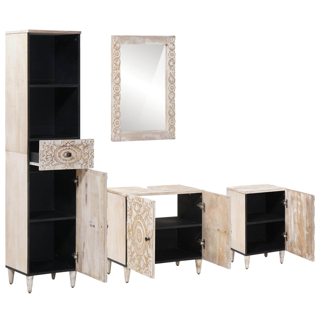 Juego de muebles de baño con cajón 4 pcs Madera de mango maciza