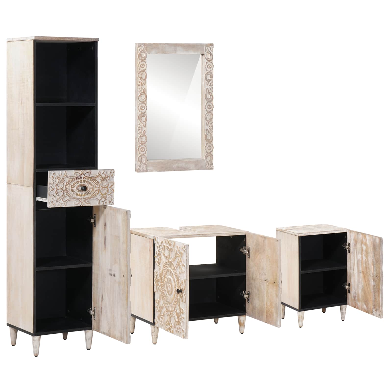 Juego de muebles de baño con cajón 4 pcs Madera de mango maciza
