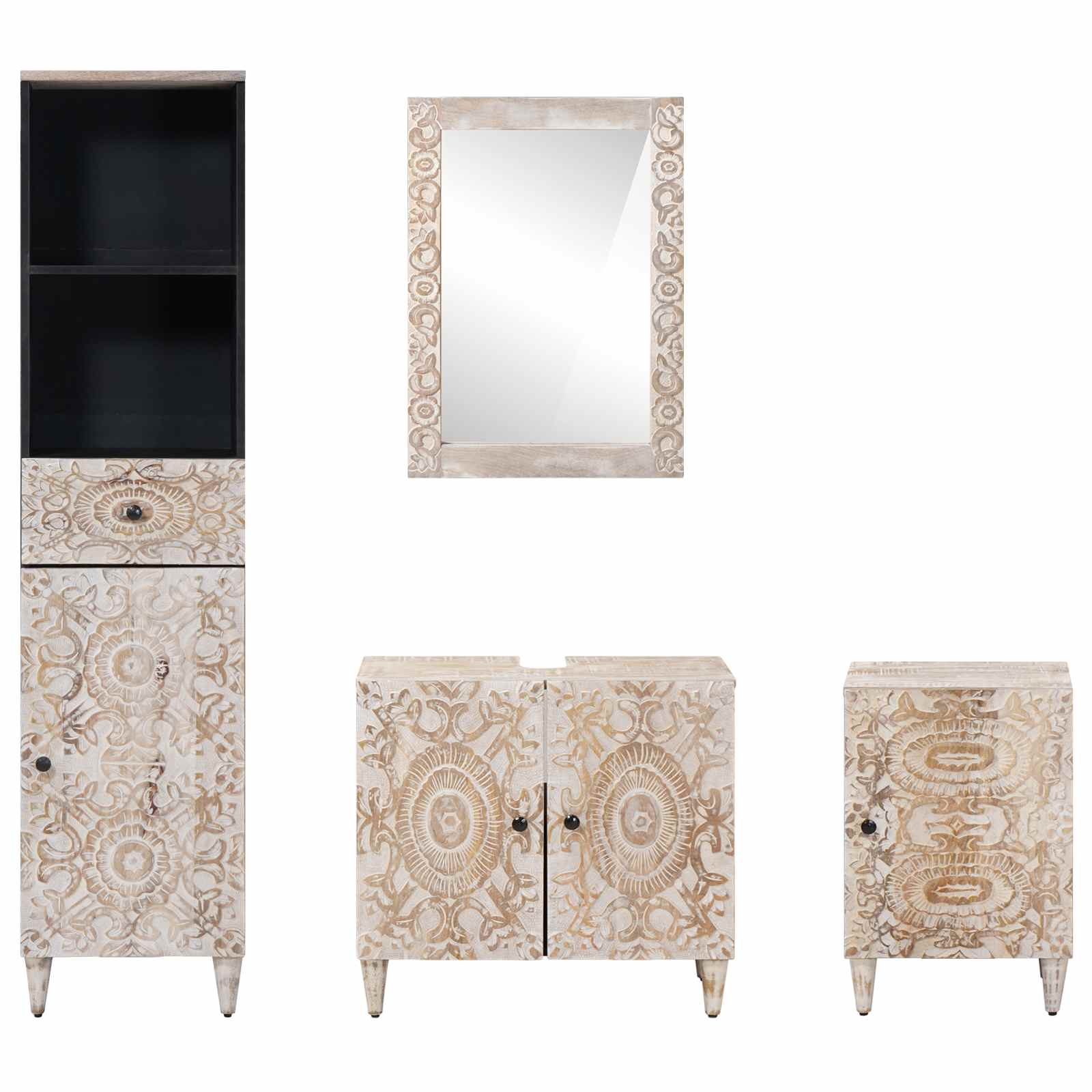 Juego de muebles de baño con cajón 4 pcs Madera de mango maciza