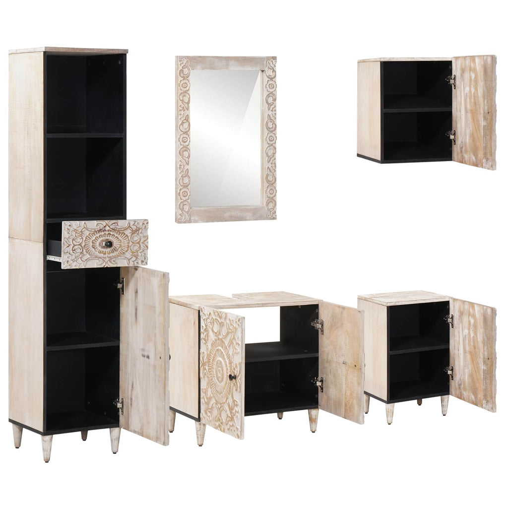 Juego de muebles de baño con cajón 5 pcs Madera de mango maciza