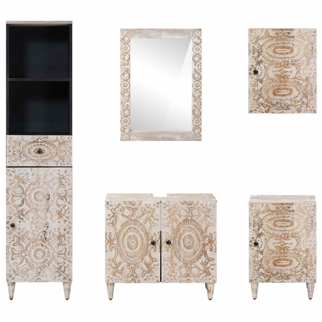 Juego de muebles de baño con cajón 5 pcs Madera de mango maciza