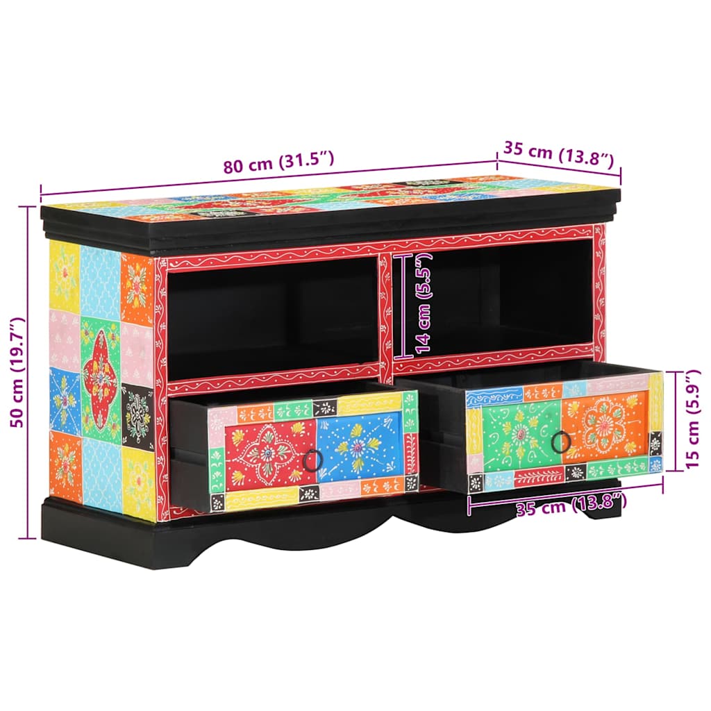 Mueble de TV Multicolor 80 x 35 x 50 cm Madera de mango maciza